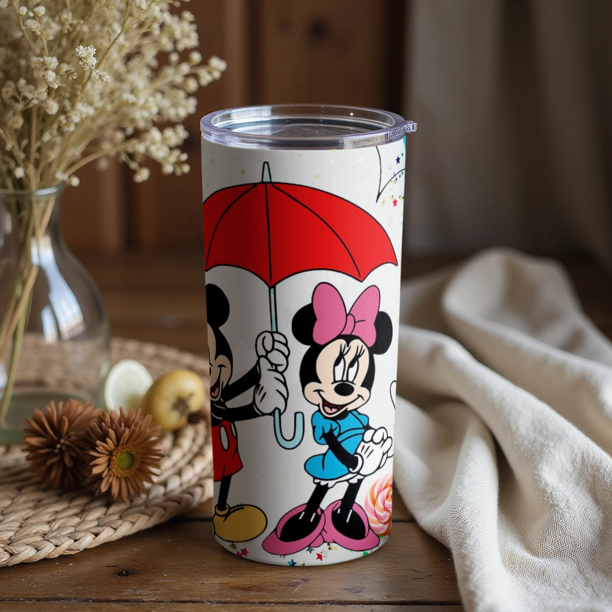Cute Umbrella Decorated Tumbler with Cartoon Characters