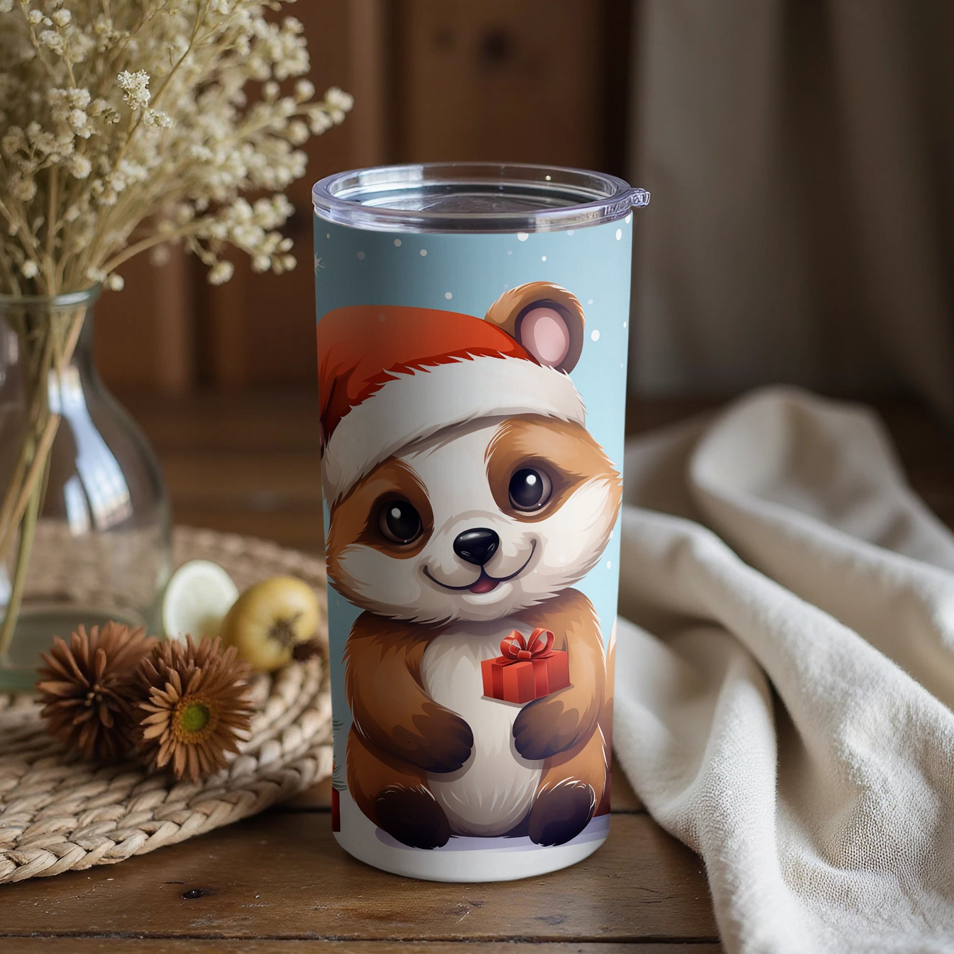 Cute Panda with Santa Hat Christmas Tumbler Cup