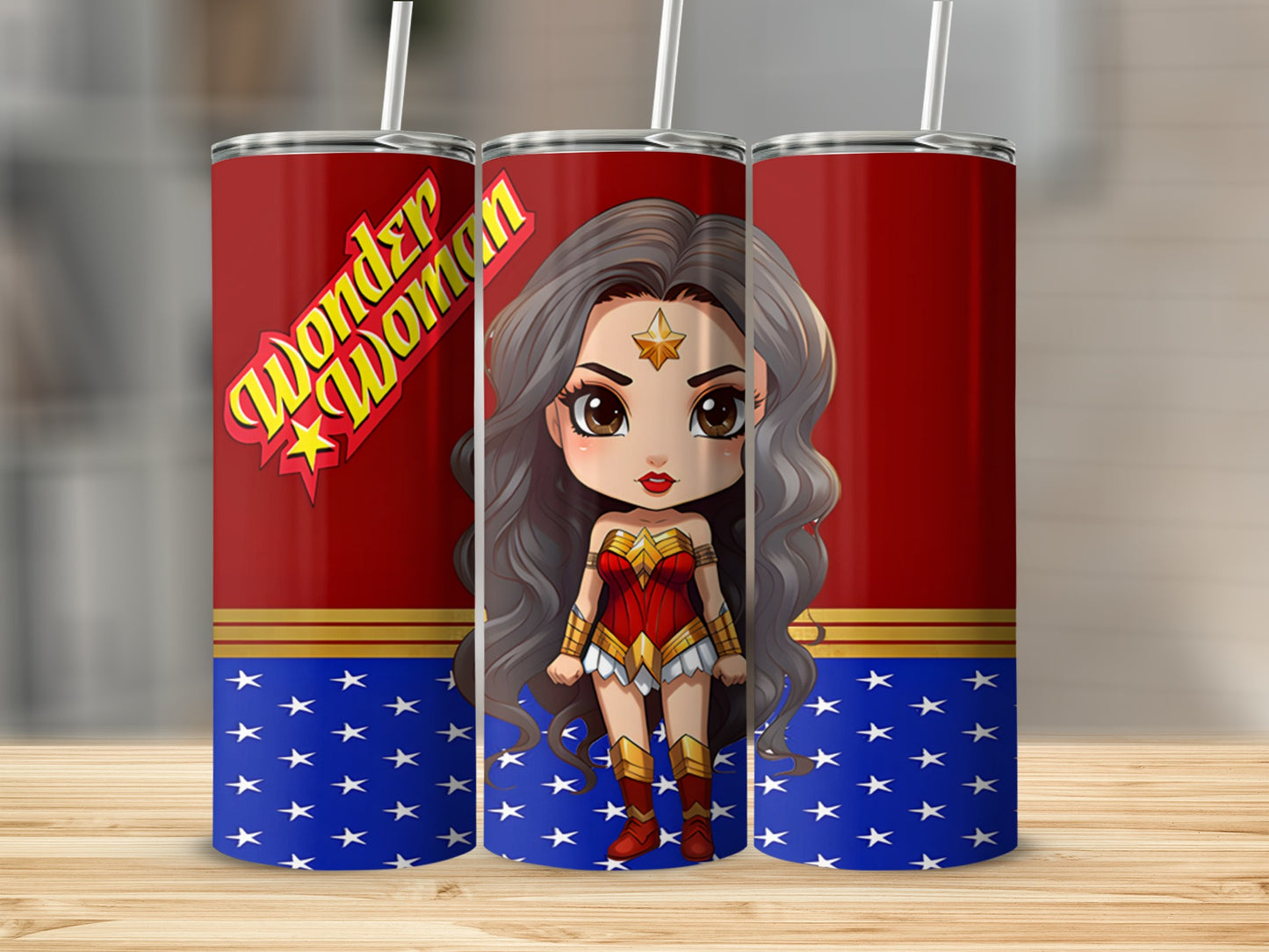 Wonder Woman Cartoon Design Stainless Steel Tumbler