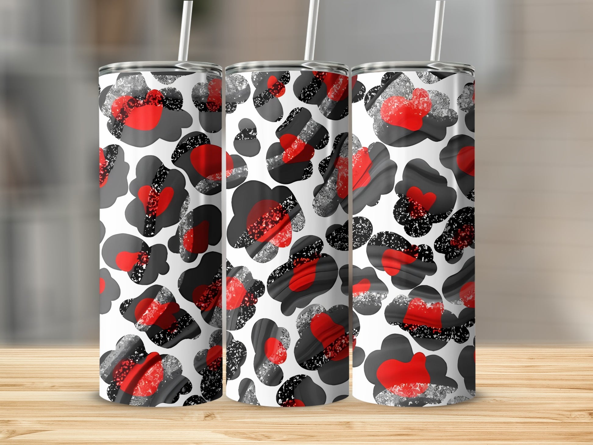 Abstract Red and Black Patterned Tumbler