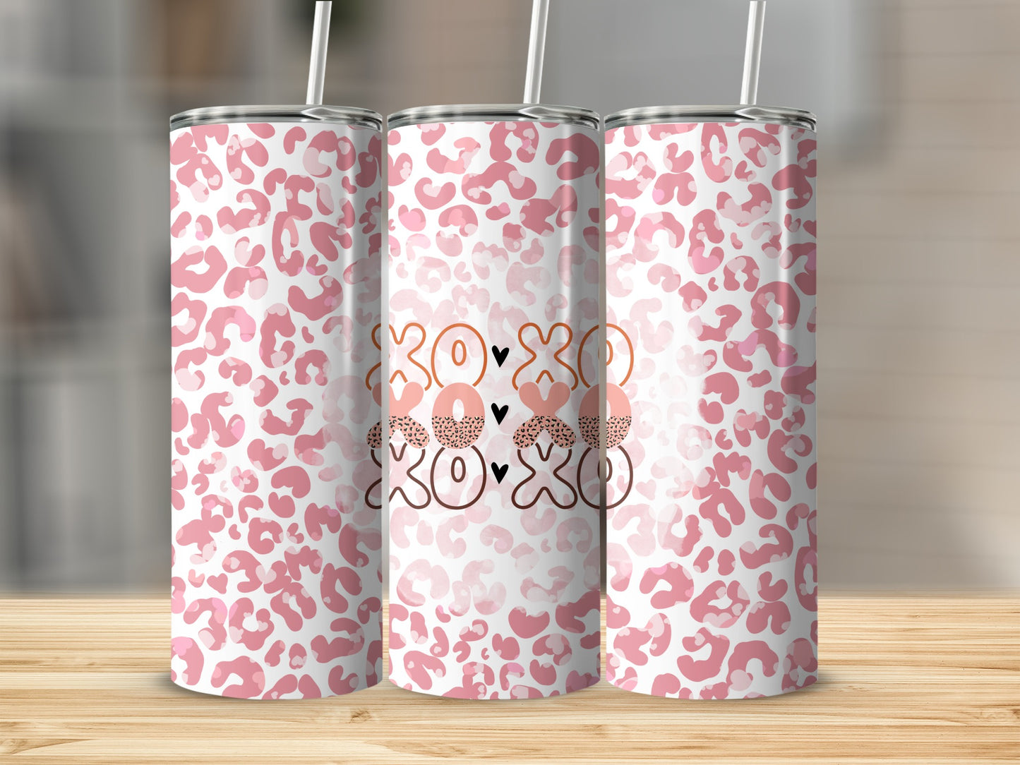 Pink Leopard Print 'XOXO' Design Tumbler for Travel Use
