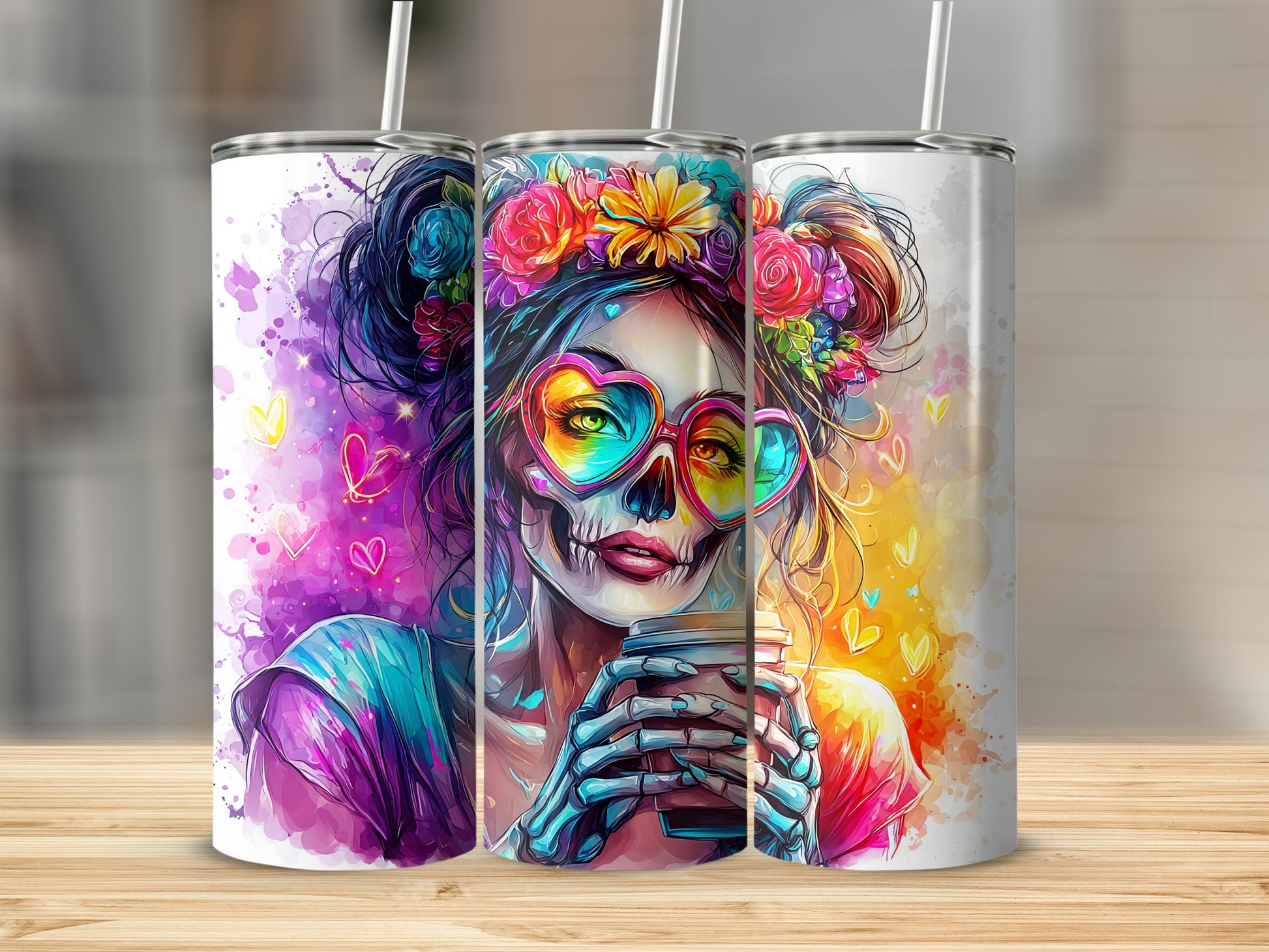 Colorful Day of the Dead Woman with Heart Glasses Product