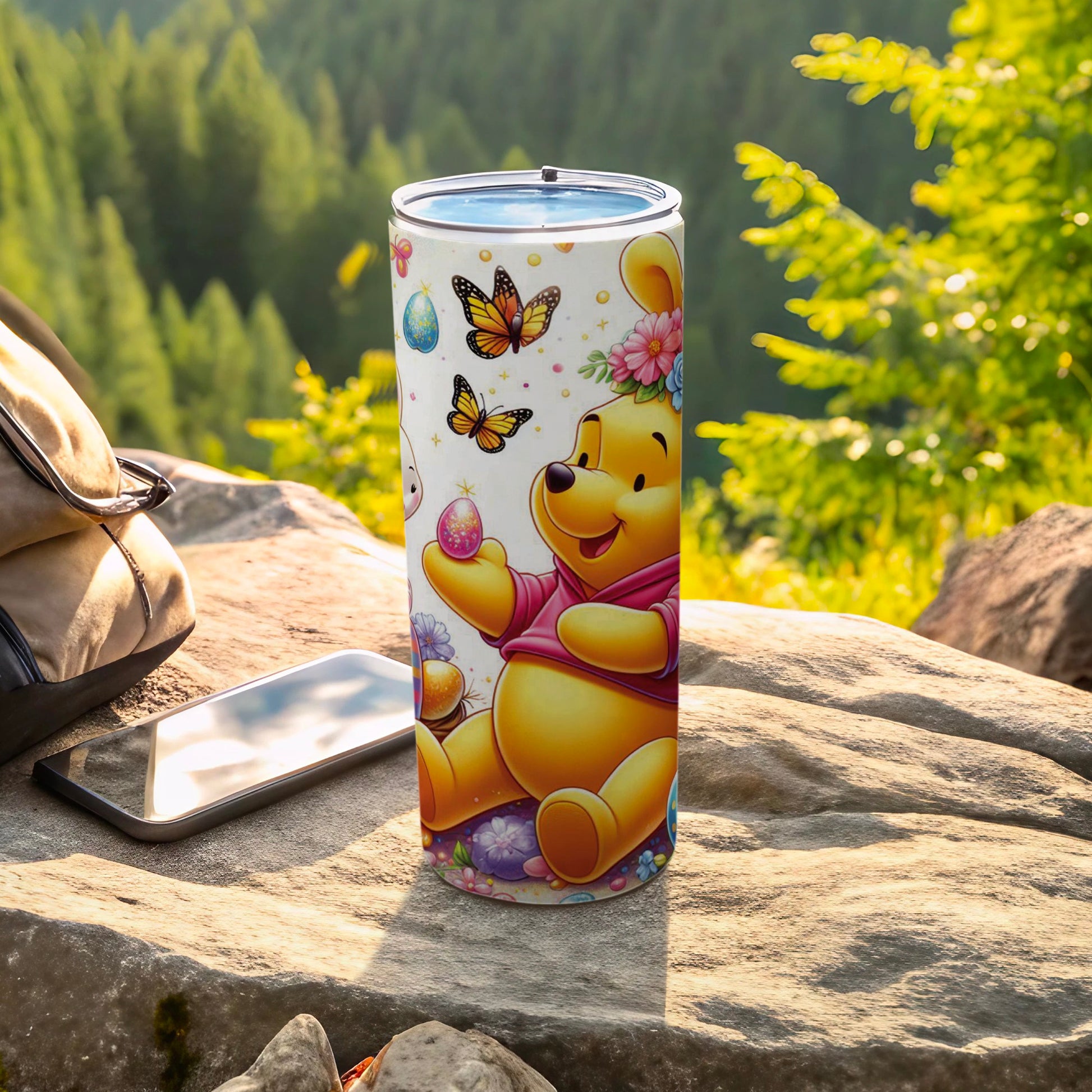 Pooh Bear Holding Easter Egg Butterfly Floral Tumbler product type