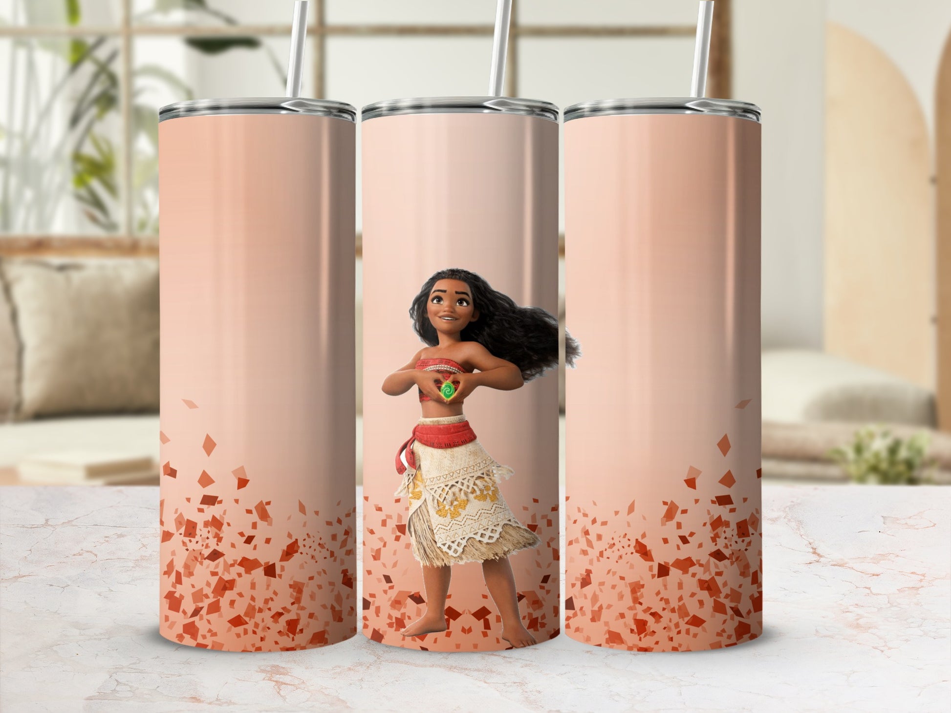 Moana Holding Heart Custom Tumbler with Straw 20oz