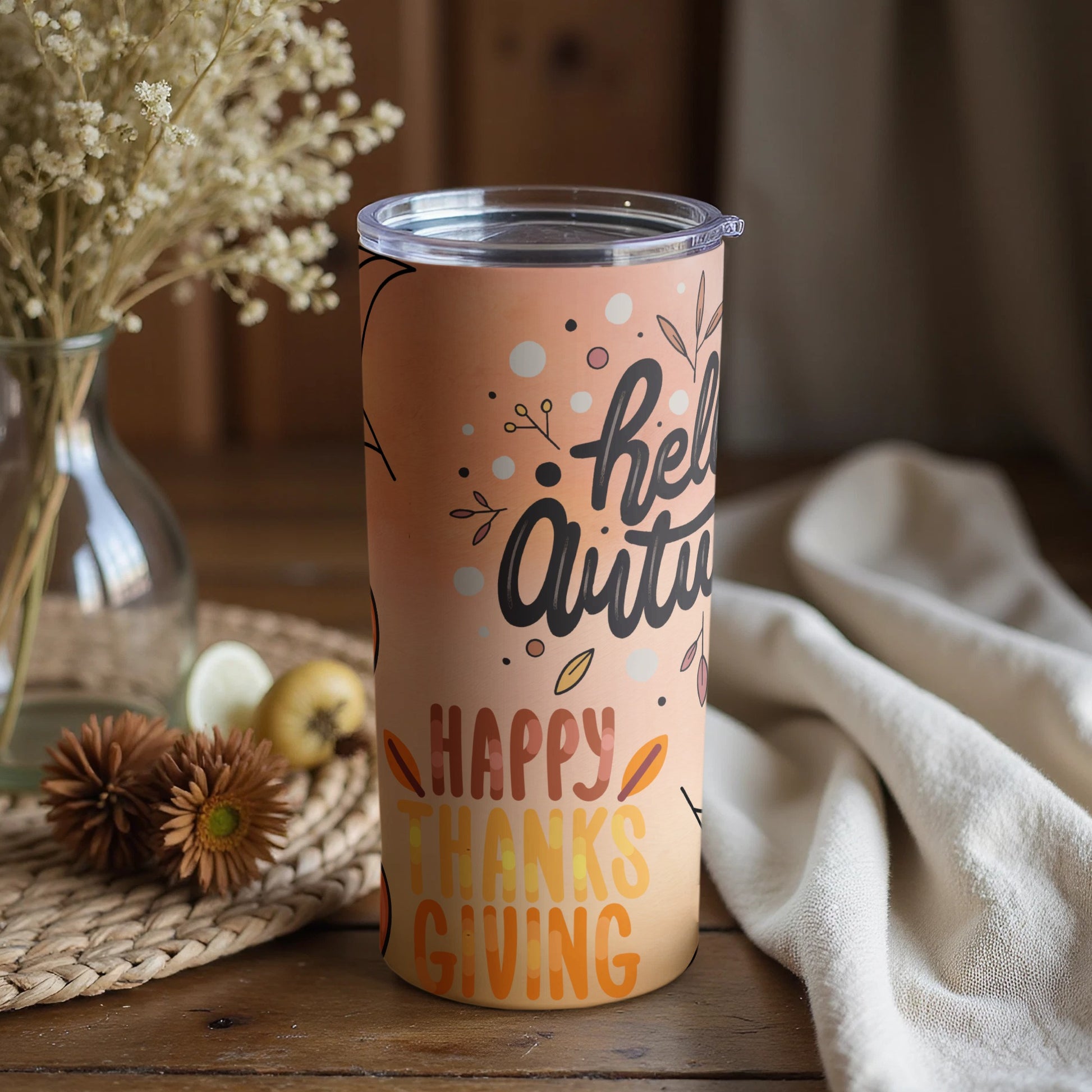 Hello Autumn Happy Thanksgiving Tumbler 20 oz