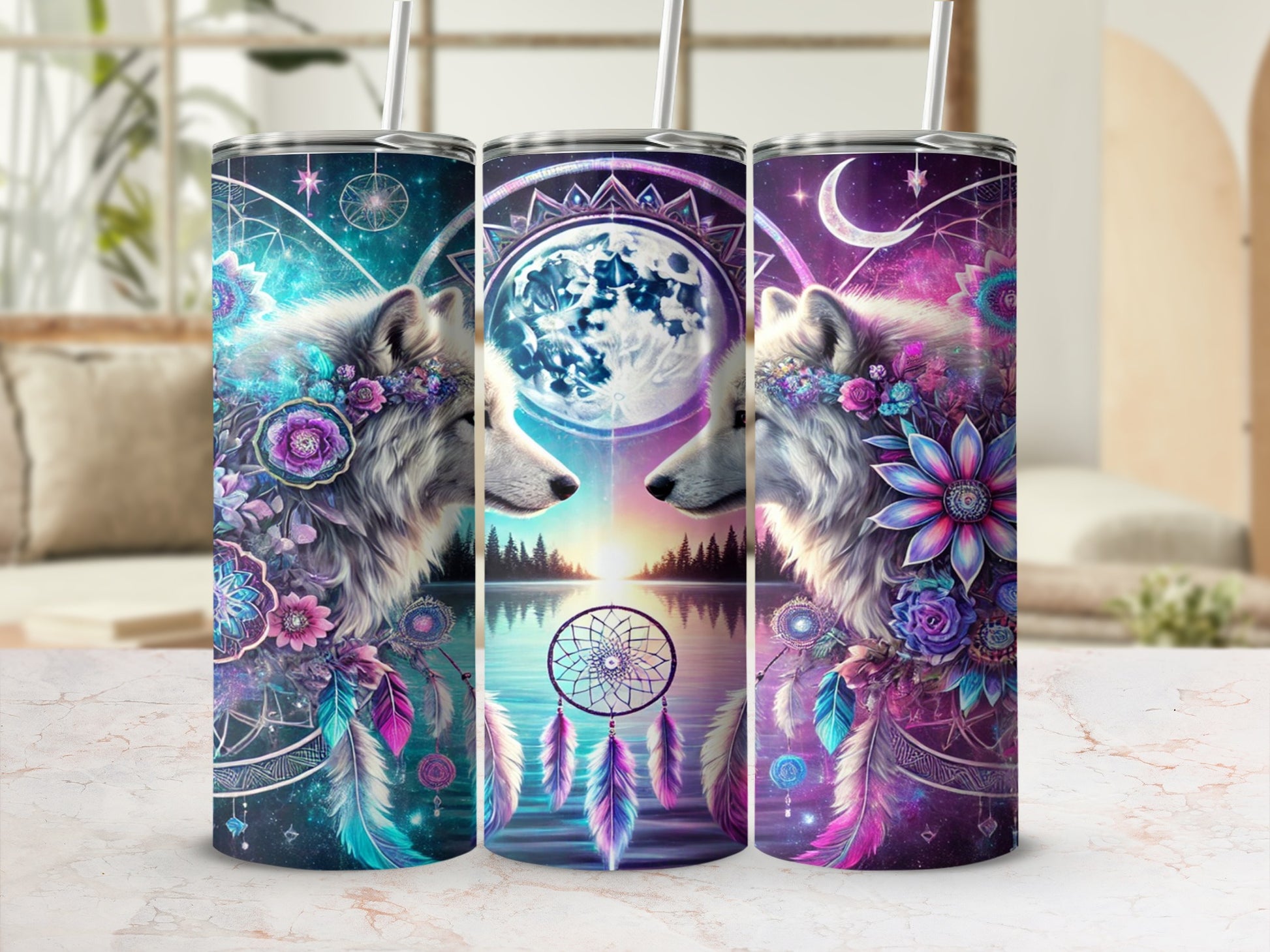 Mystical Wolf Art with Dreamcatchers Tumbler