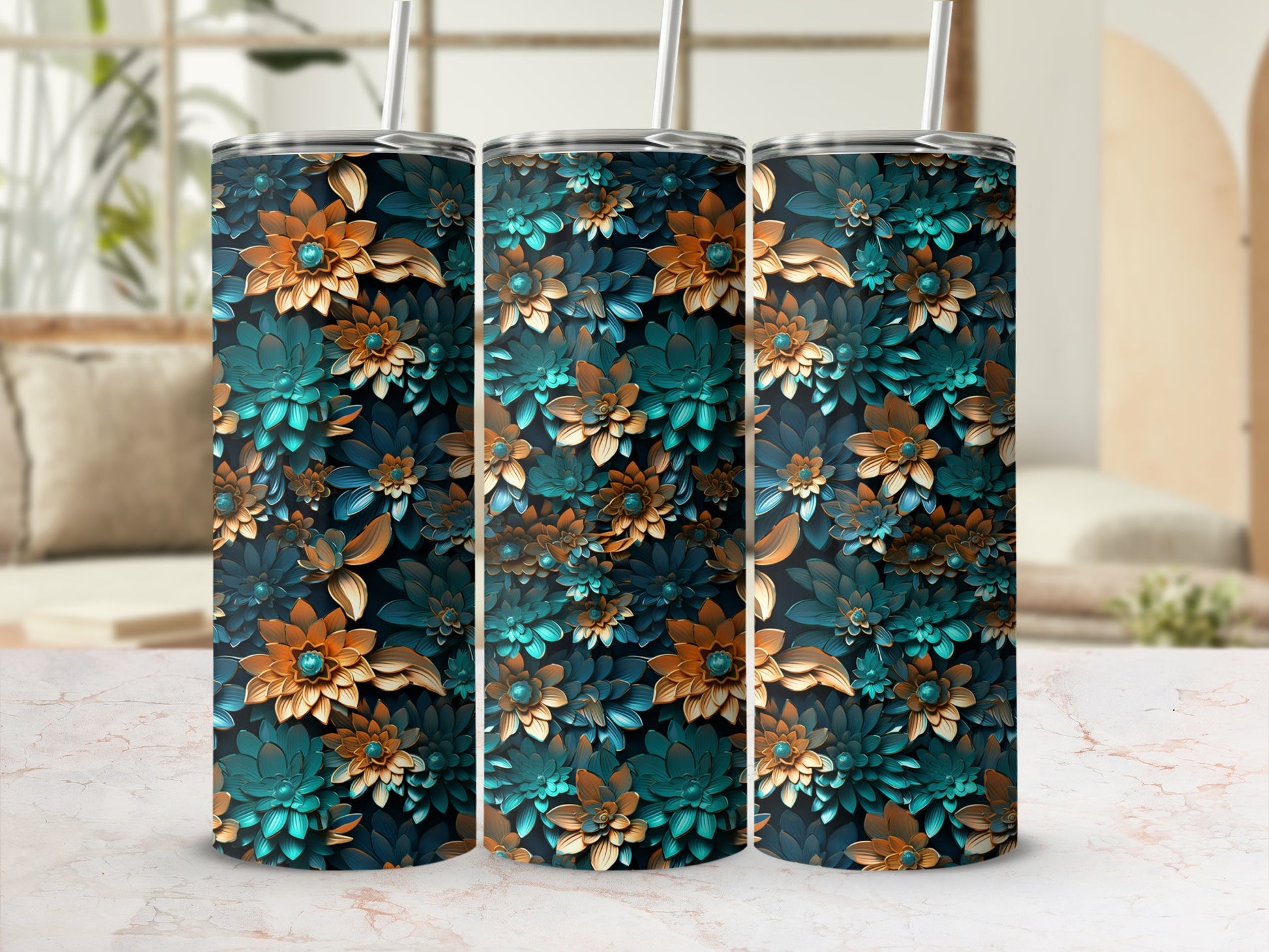 Elegant Floral Patterned Travel Tumblers for Drinks