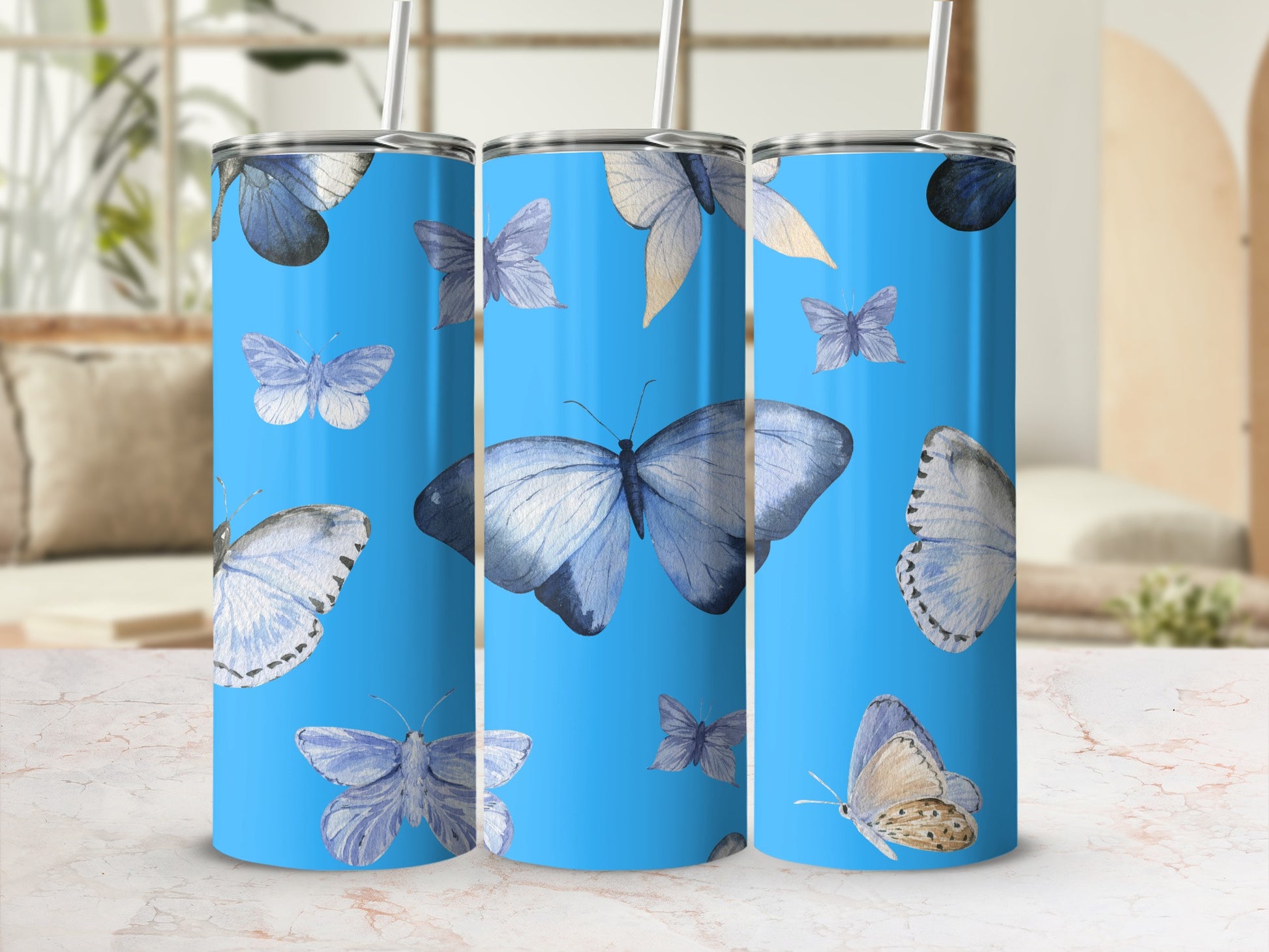 Blue Butterflies Design on Drink Tumbler Product