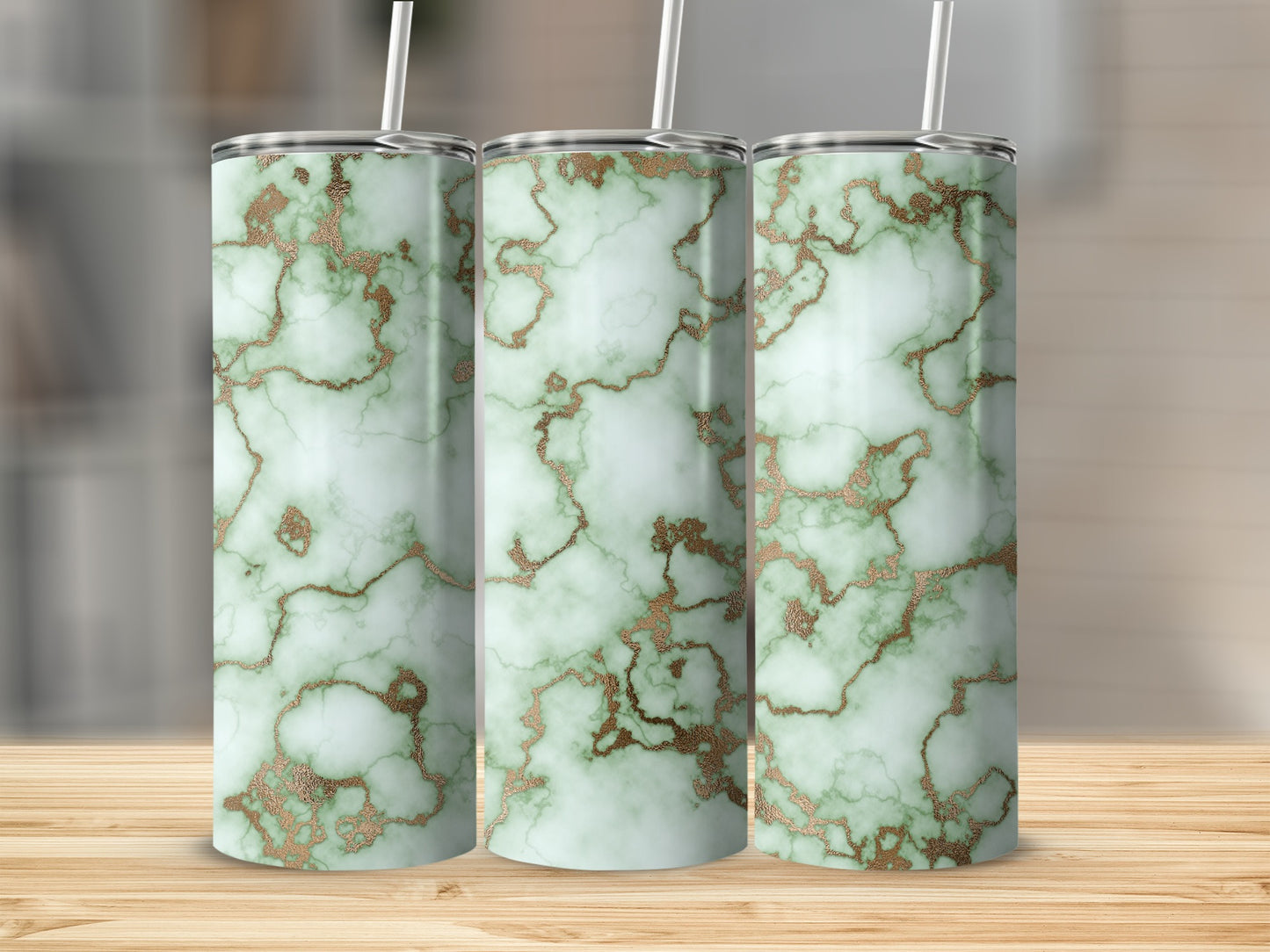 Mint Green with Faux Gold Marble Veins Design Tumblers