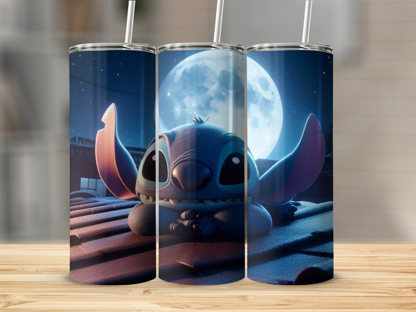 Cute Cartoon Alien Under Moonlit Sky Tumbler