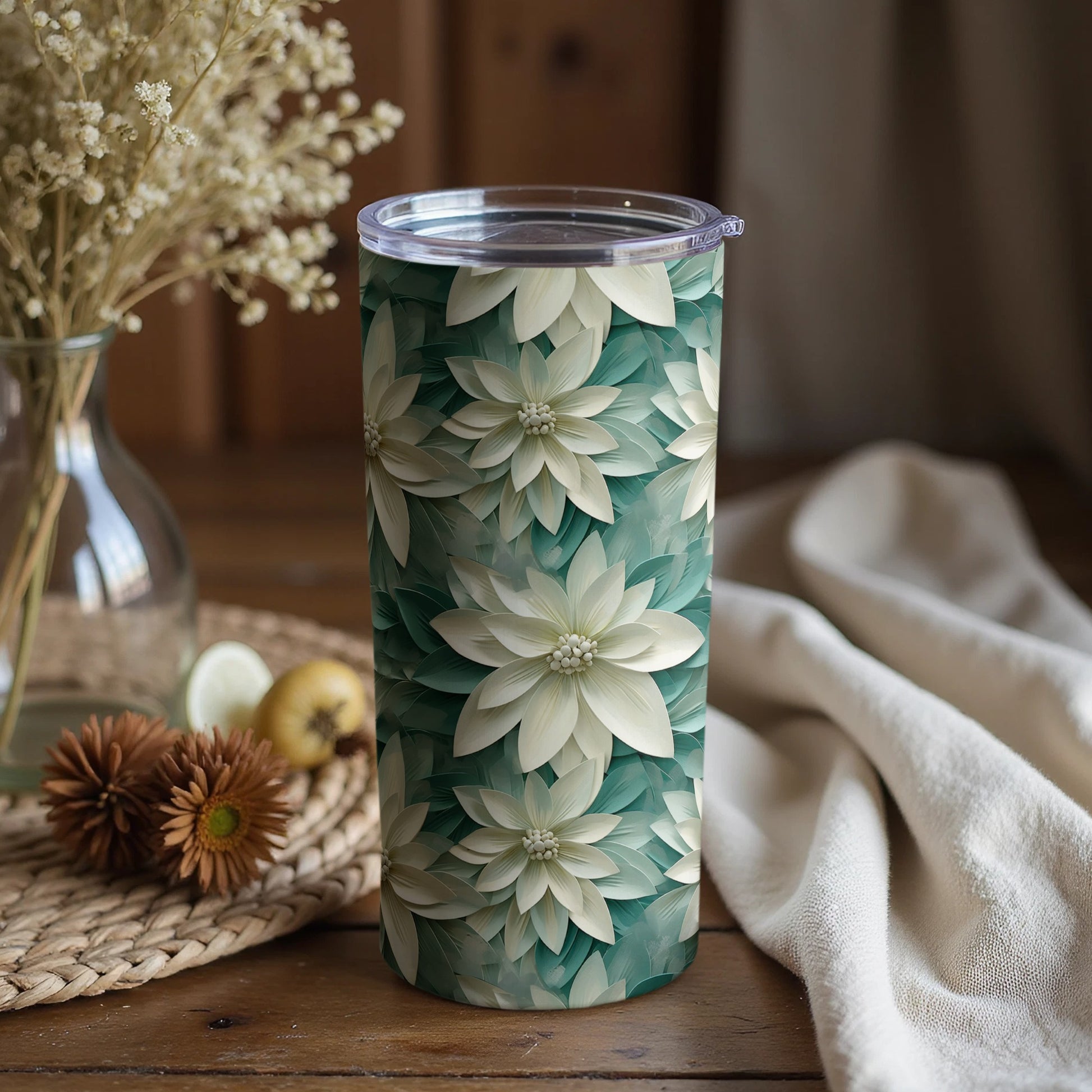 Elegant Floral Design Insulated Tumbler for Beverage