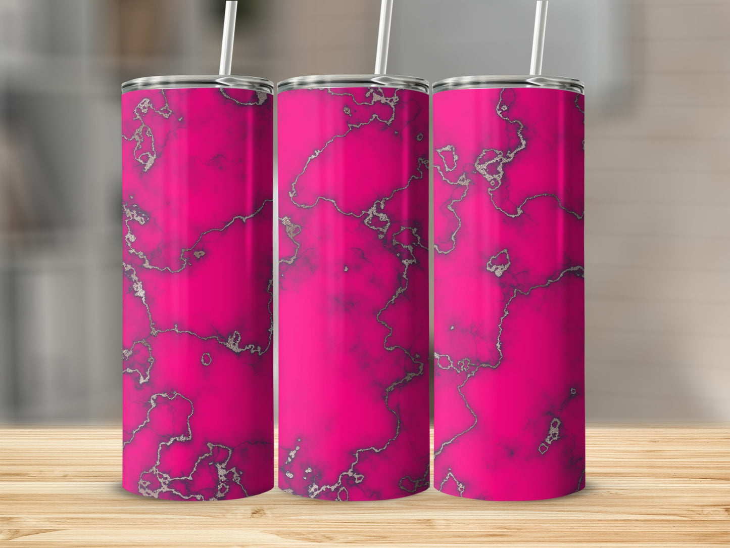 Fuchsia with Glitter Veins Unique Design Pattern Tumblers