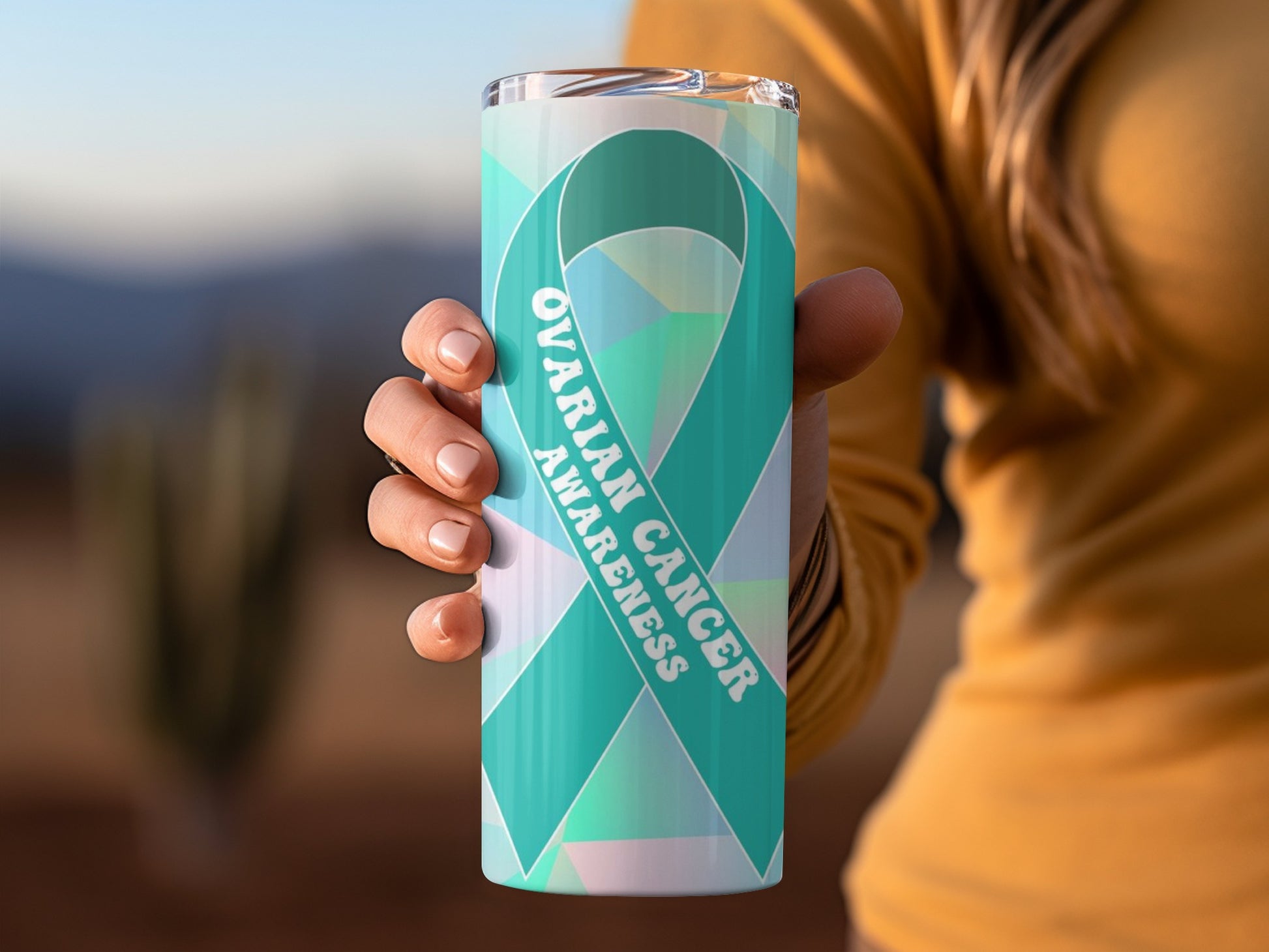 Ovarian Cancer Awareness Ribbon Design Tumbler