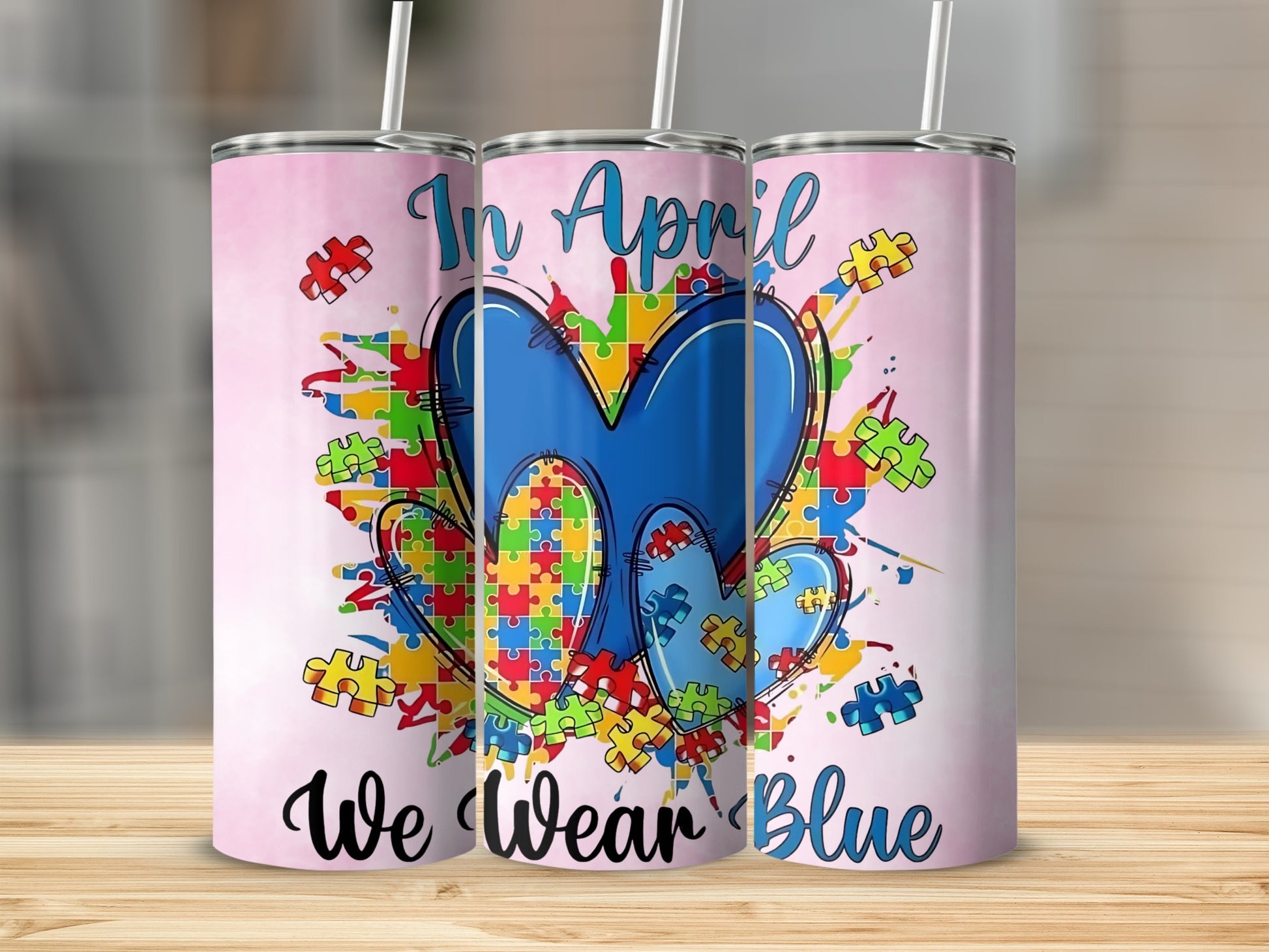 In April We Wear Blue Autism Awareness Tumbler