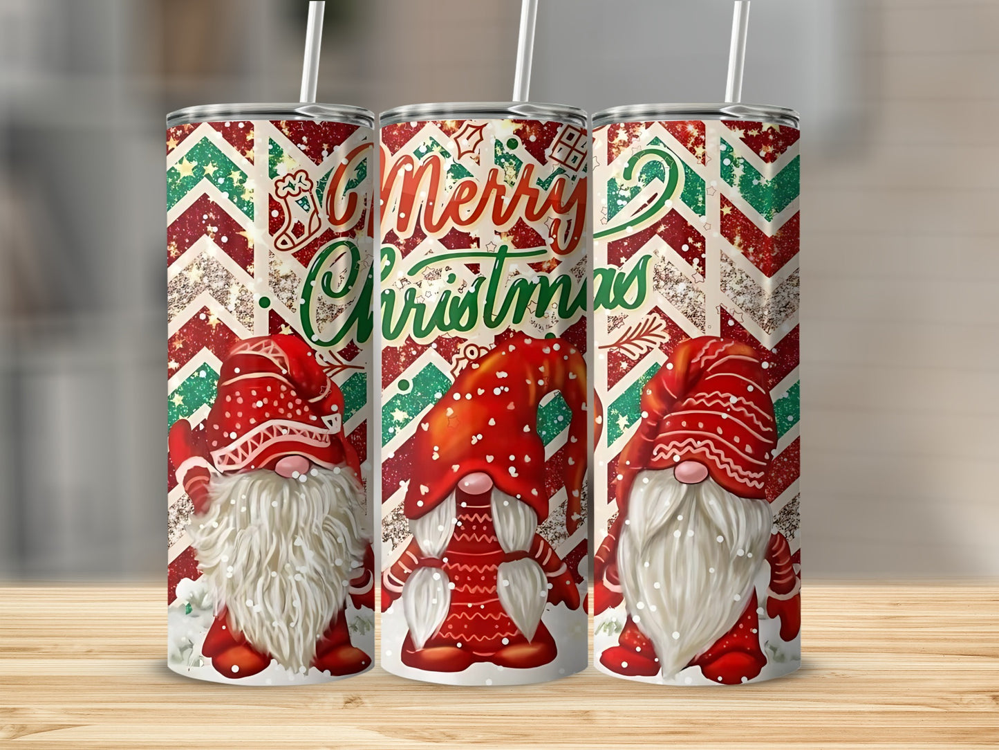 Merry Christmas Gnomes Patterned Tumbler Drinkware