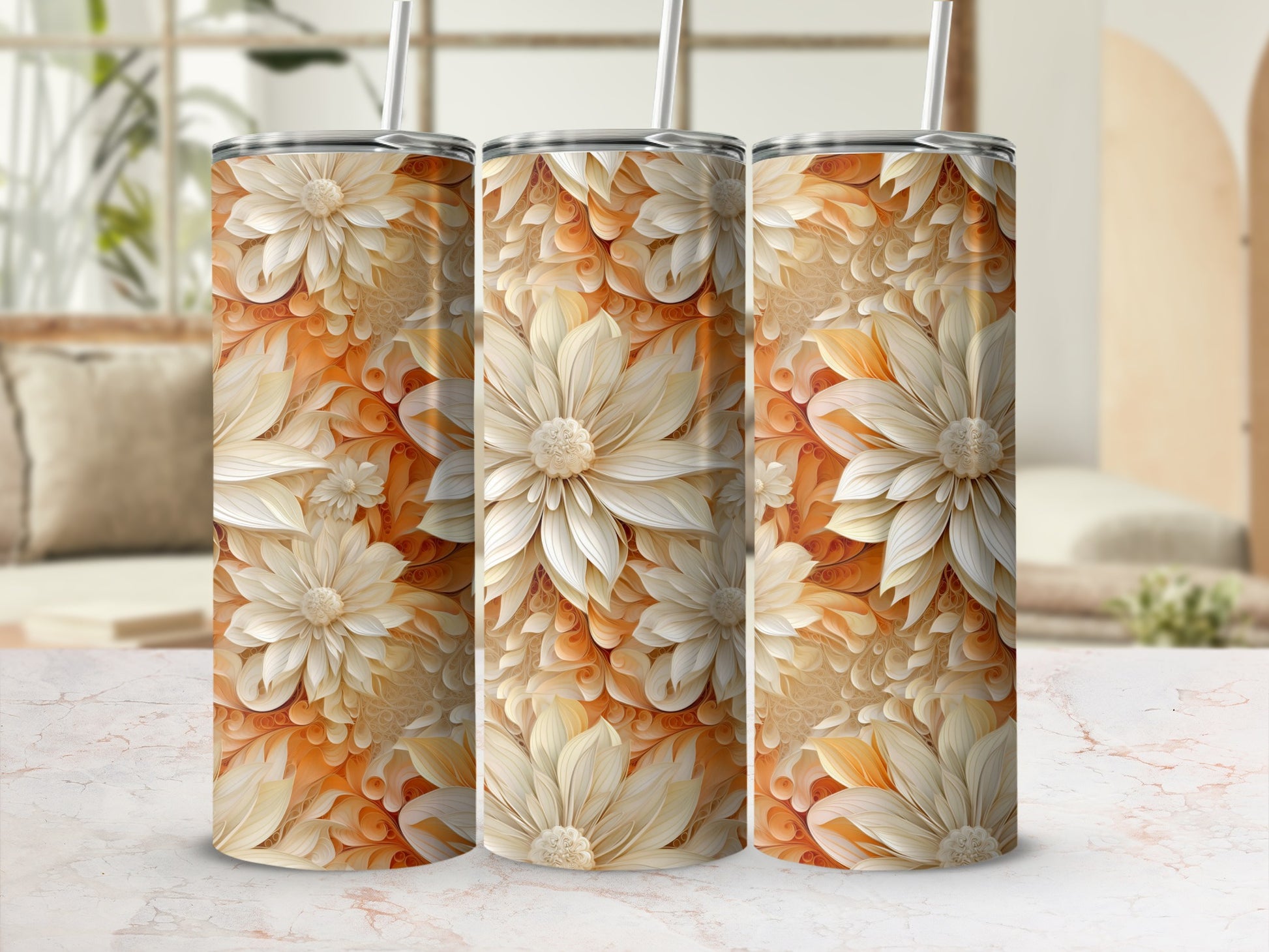 Elegant Floral Design Tumbler Stunning 20oz Insulated