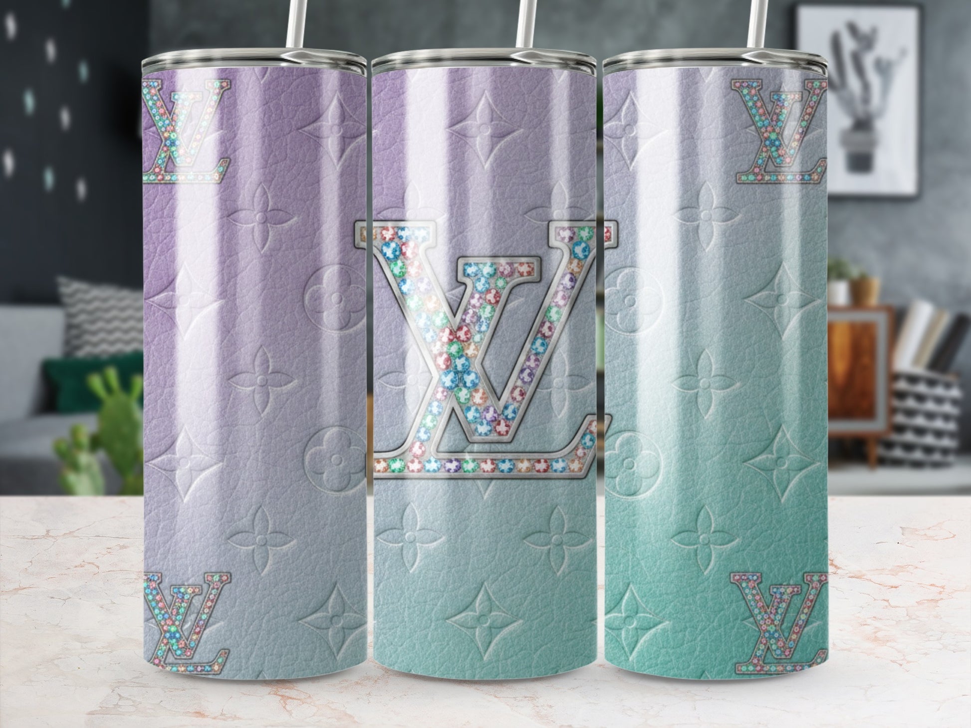 Stylish Gradient Pastel Tumbler with Floral Designs