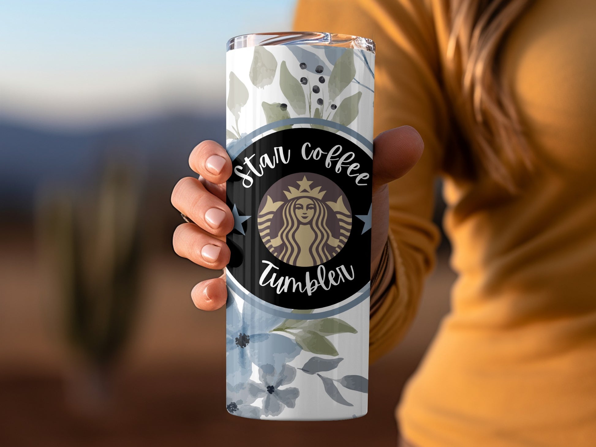 Star Coffee Tumbler with Floral Design