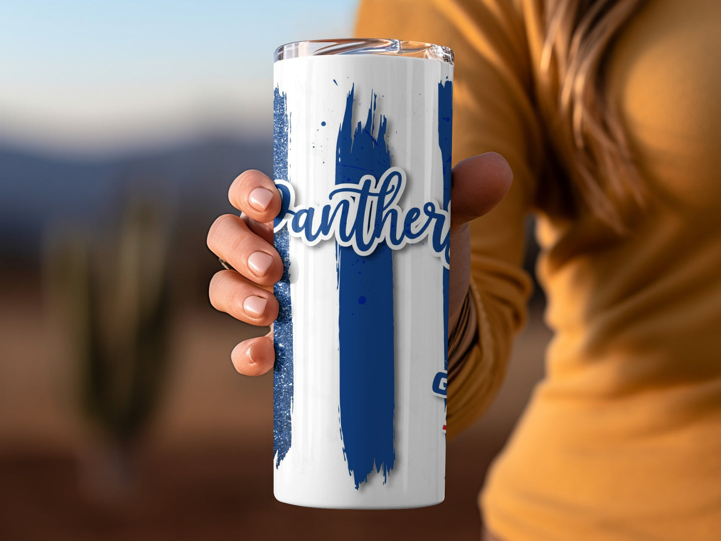 Panthers Georgia State Blue Leopard Print Brush Strokes Tumblers
