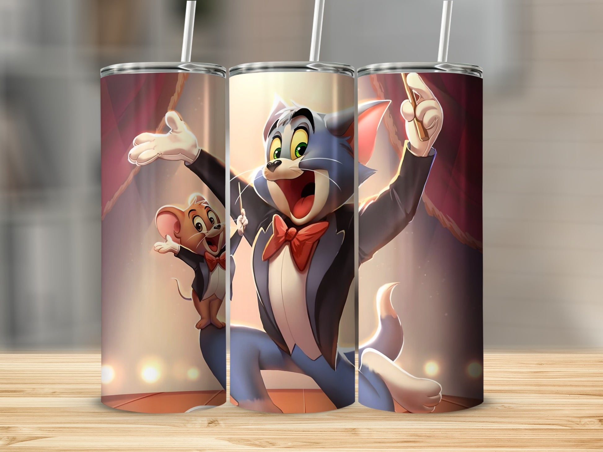 Cartoon Cat and Mouse Performing Design Tumbler