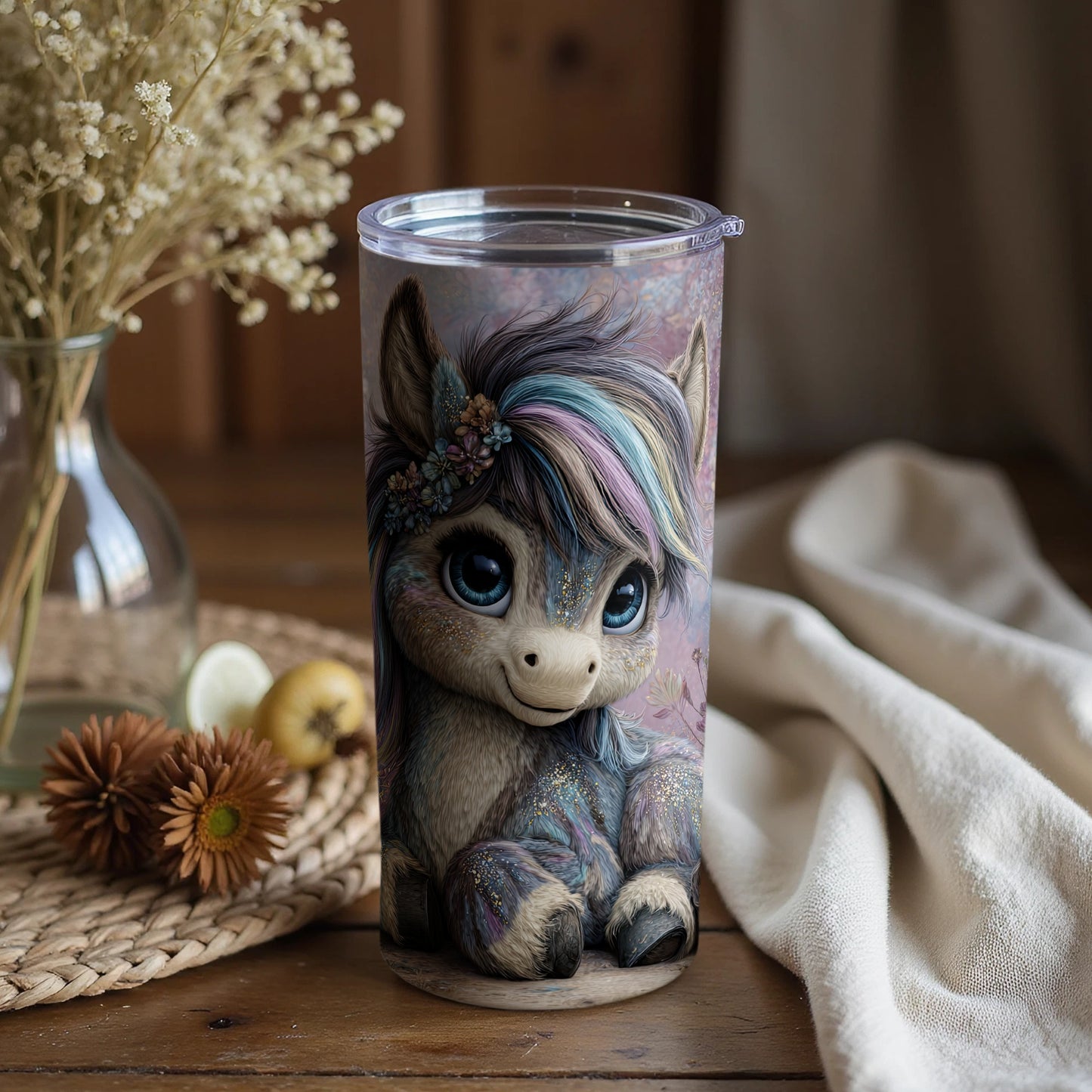 Cute Unicorn Tumbler with Floral Decorations