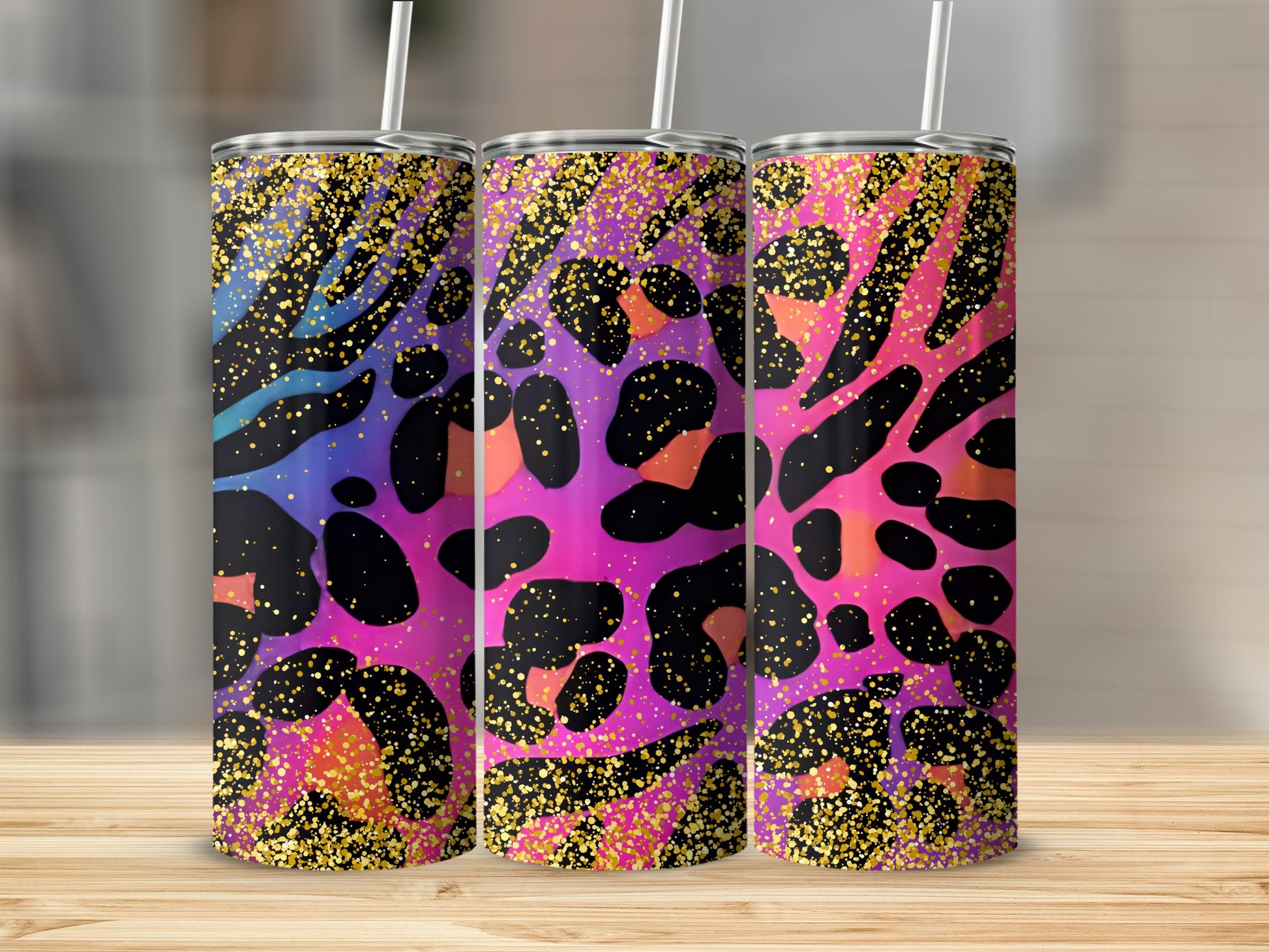 Colorful Abstract Leopard Print Tumbler Cup Design
