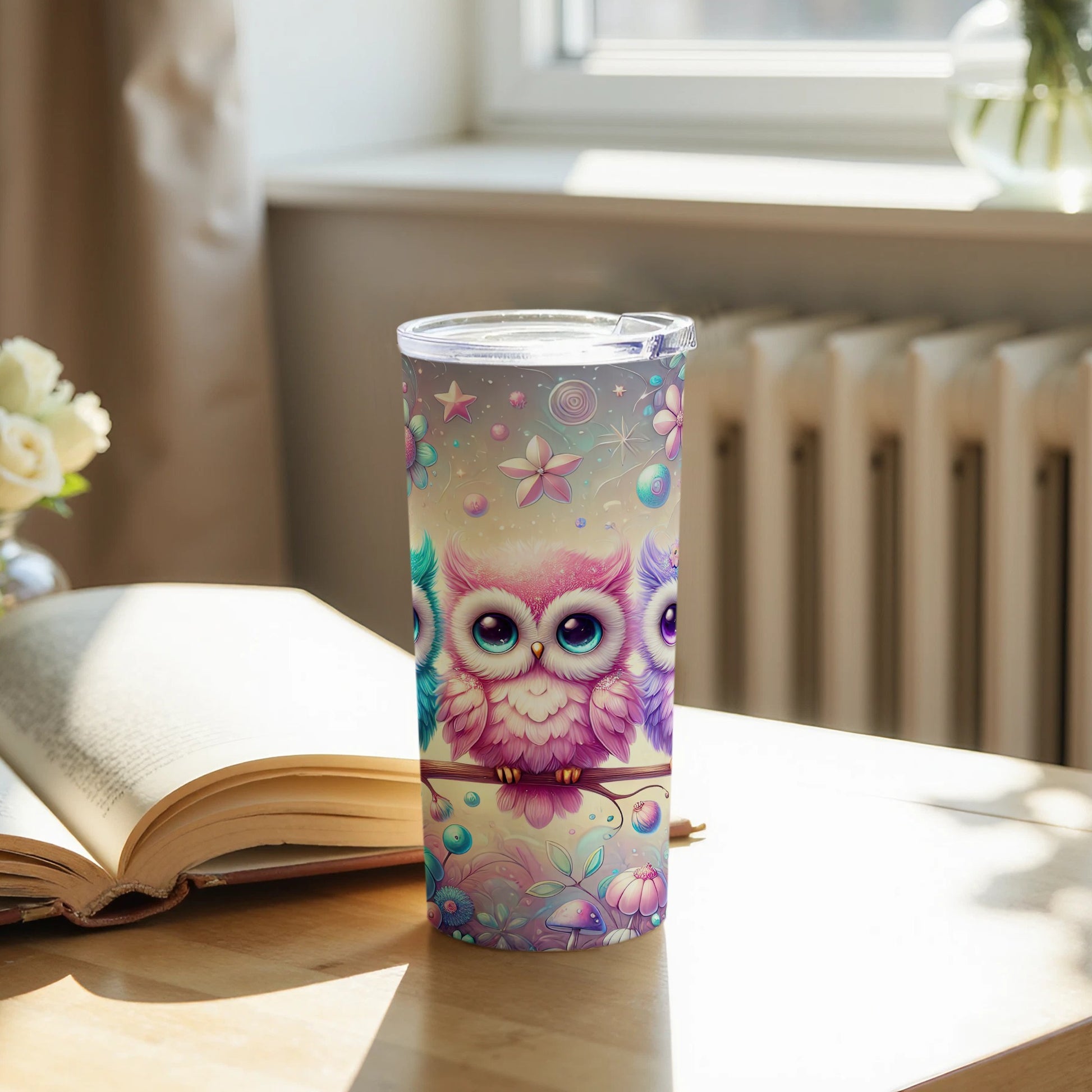 Cute Owls Floral Design Insulated Tumbler Product