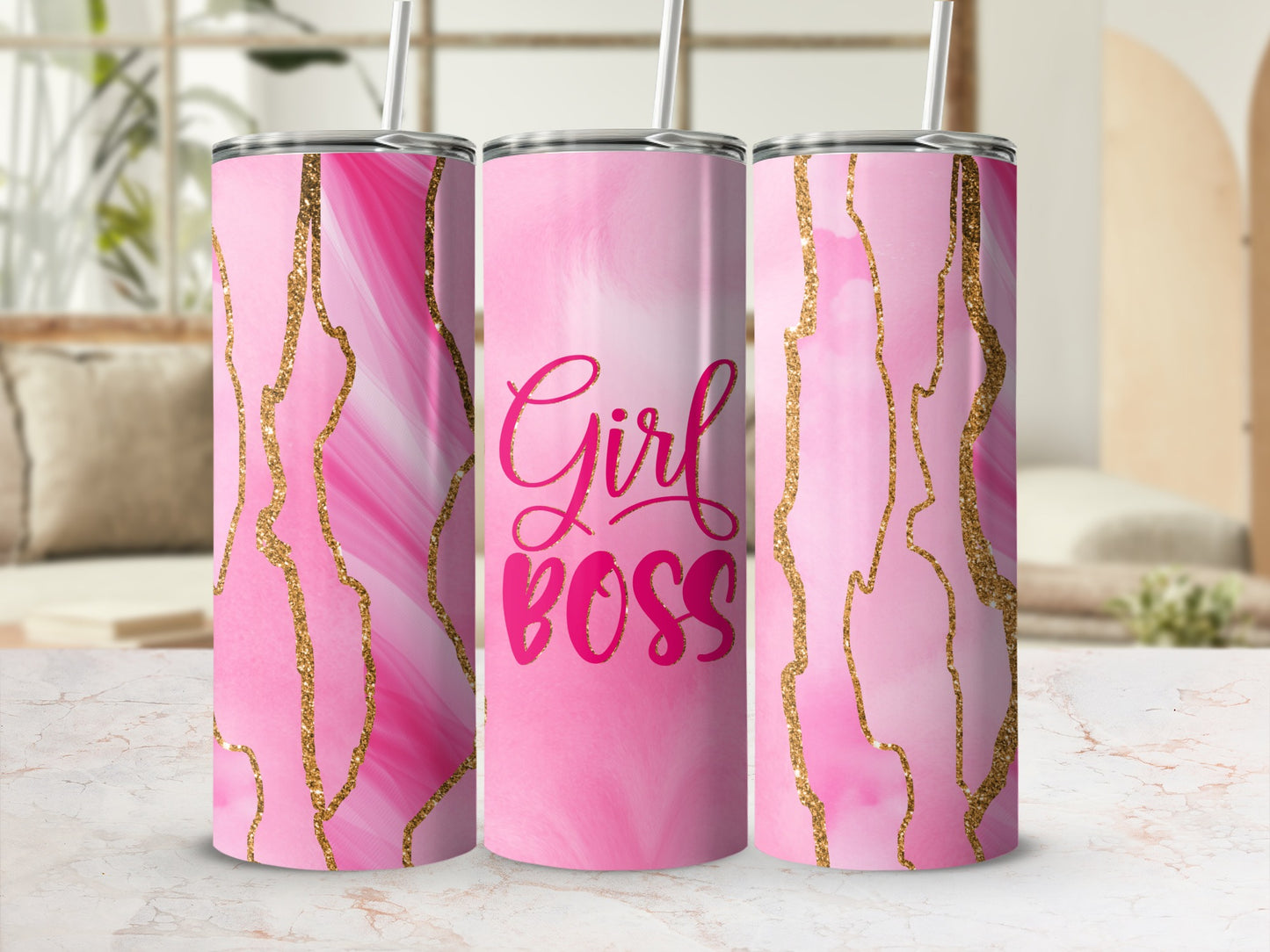 Girl BOSS Pink Gold Glitter Abstract Tumbler product type