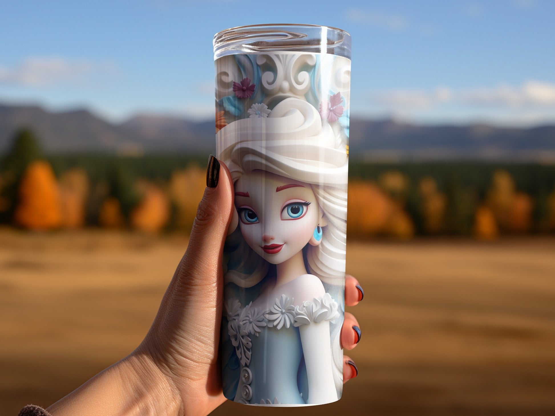 Frozen Themed Character Tumbler With Scenic Background