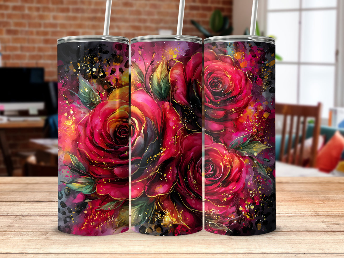 Abstract Red and Gold Floral Art Tumblers Product