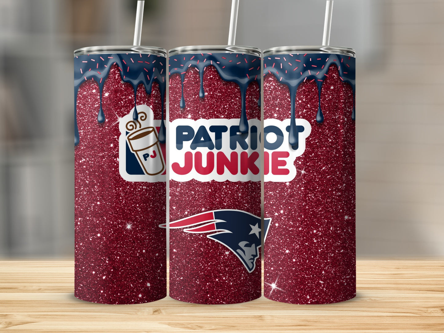 Patriot Junkie Glitter Tumbler with Straw and Lid