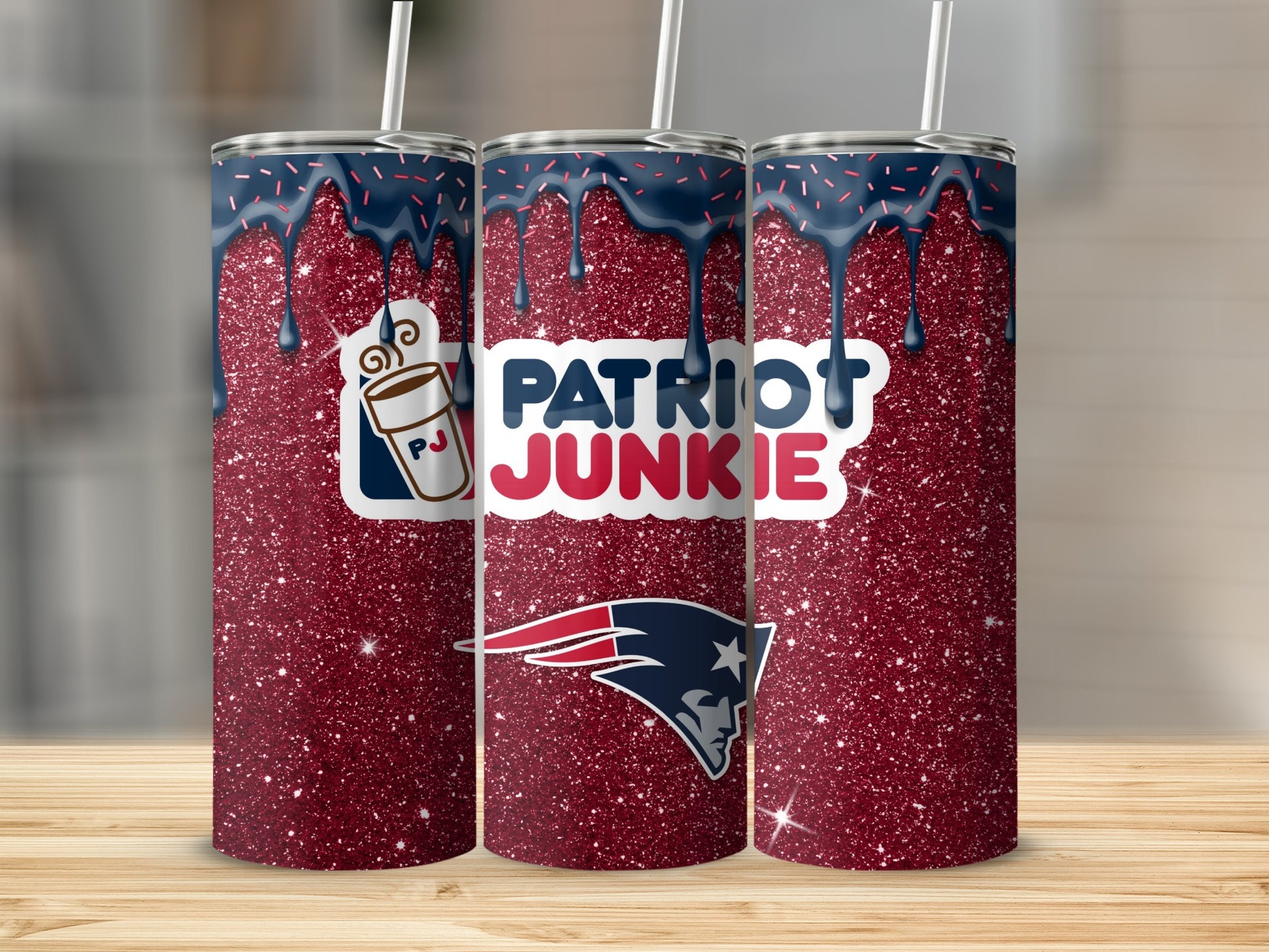 Patriot Junkie Glitter Tumbler with Straw and Lid