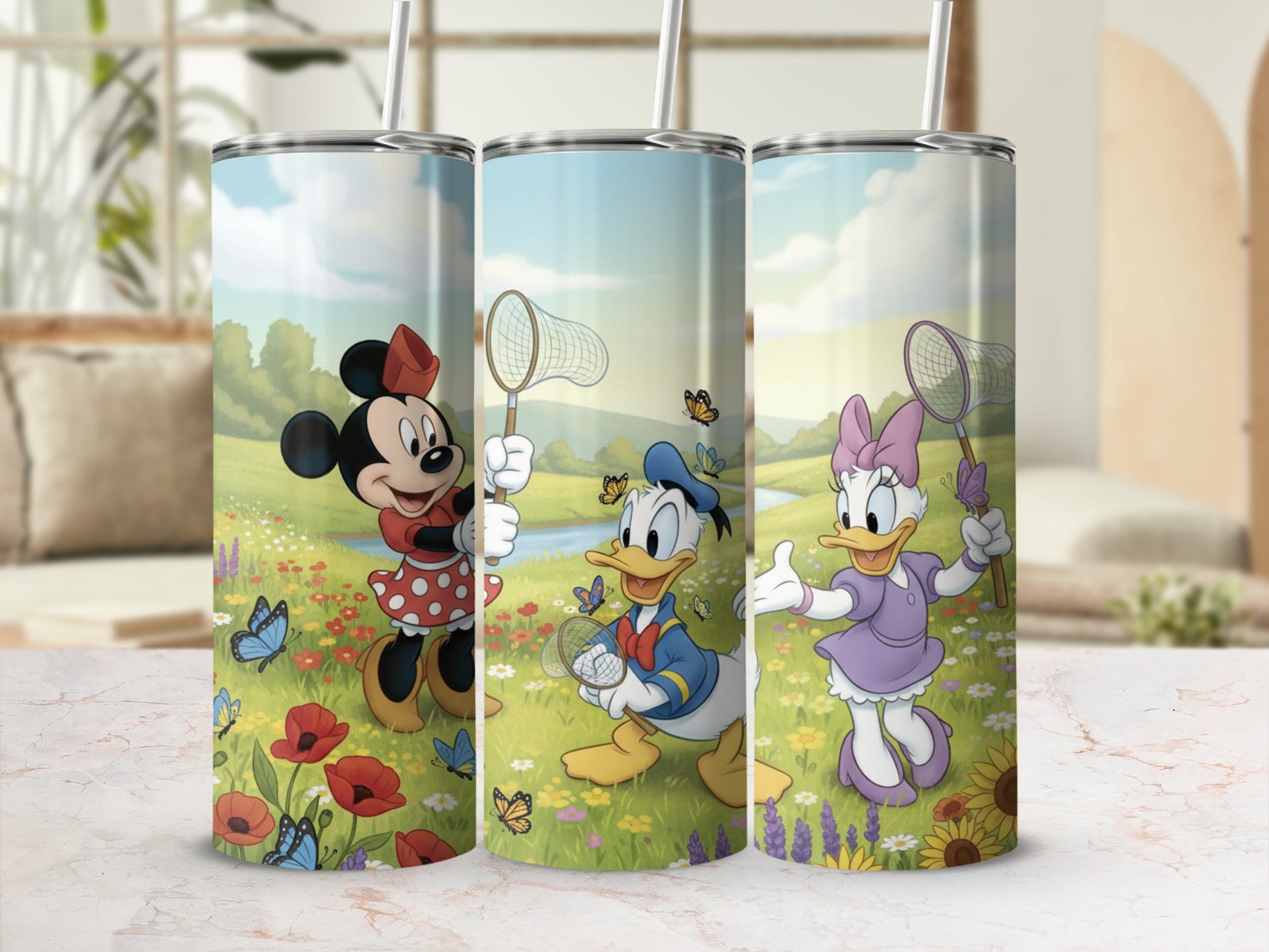 Cartoon Characters Enjoying Nature Theme Tumbler