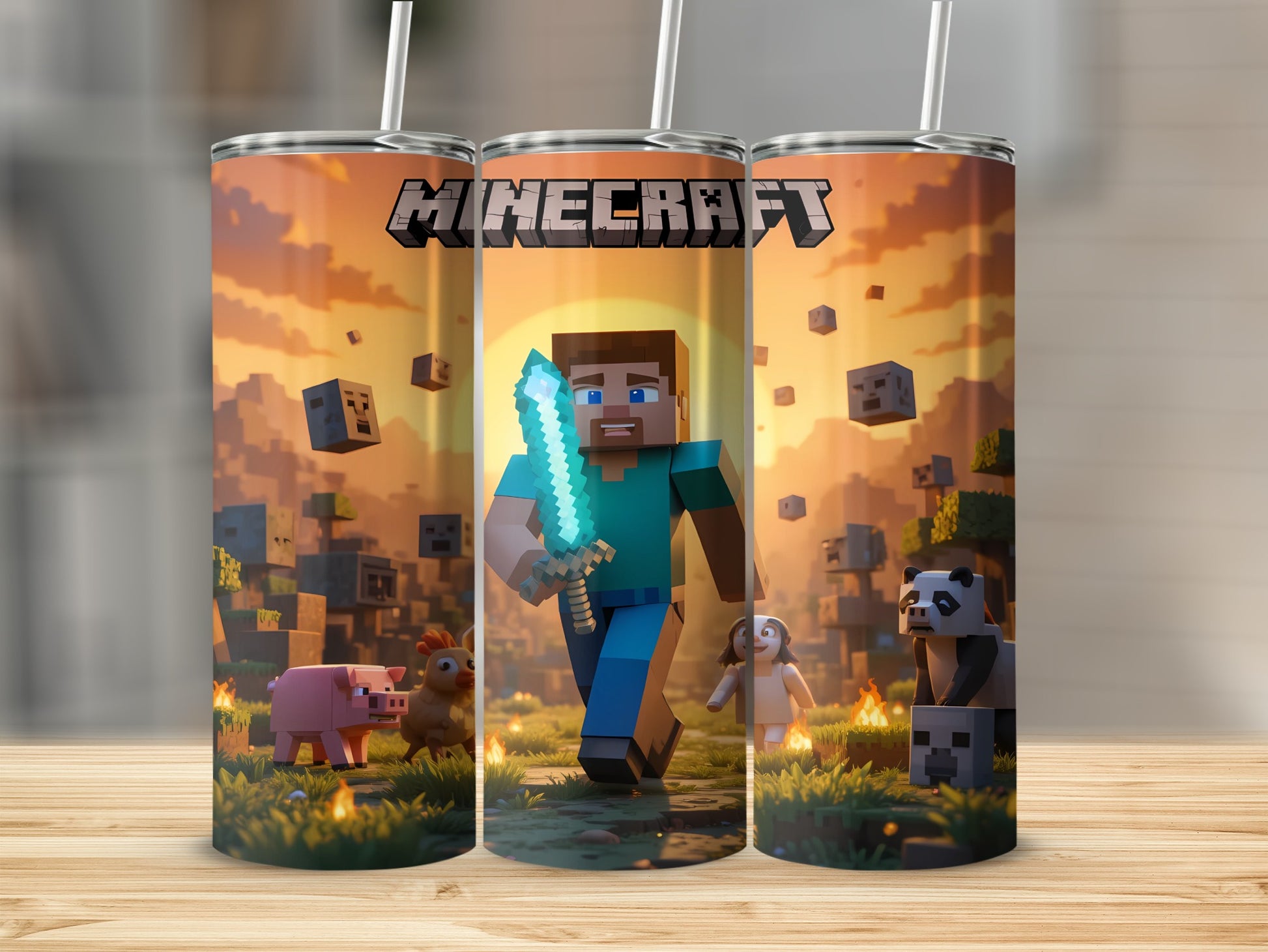 Minecraft Design Adventure Tumbler with Lid and Straw