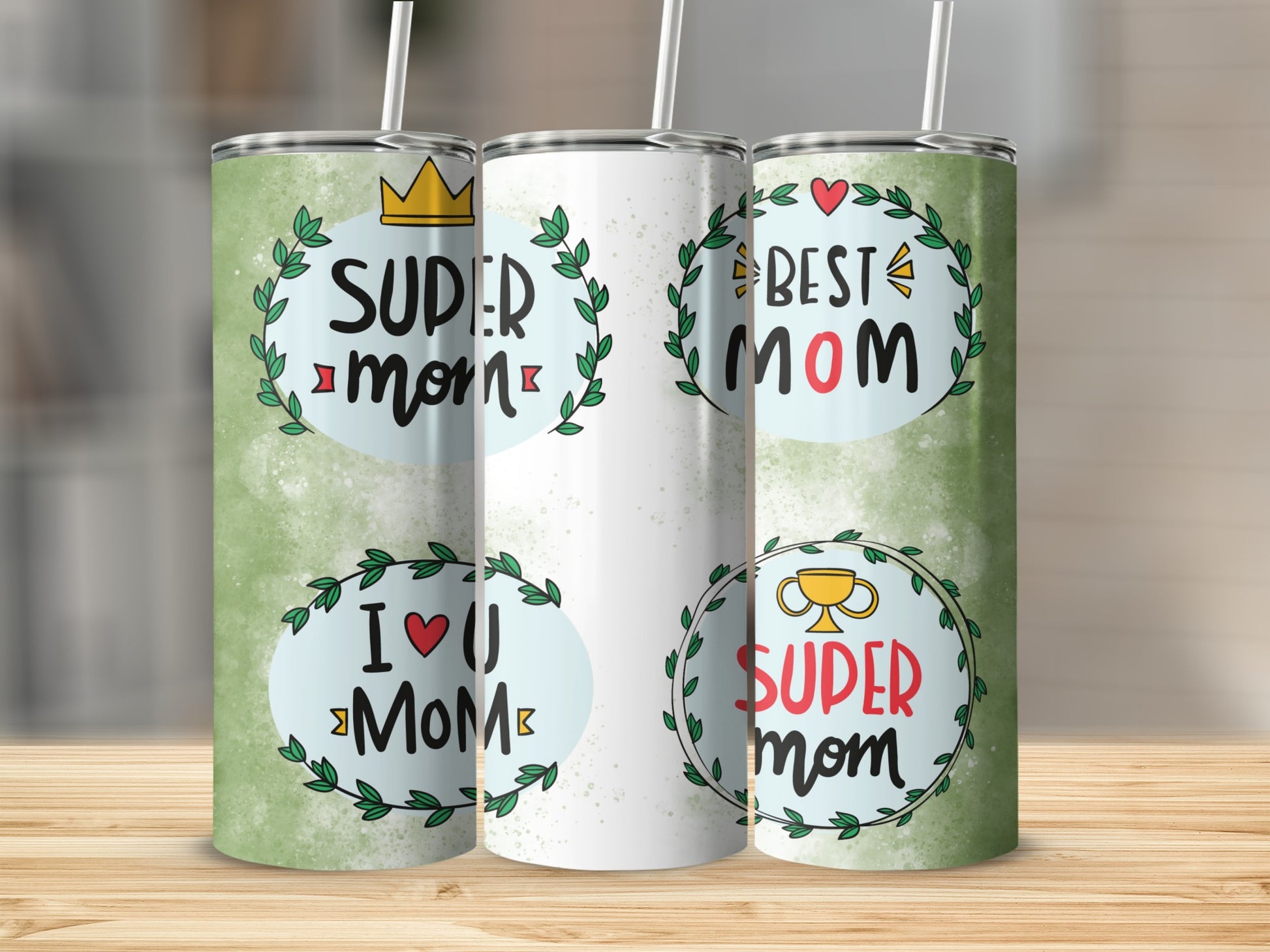 'Super Mom Best Mom I Love U Mom Tumblers Set'