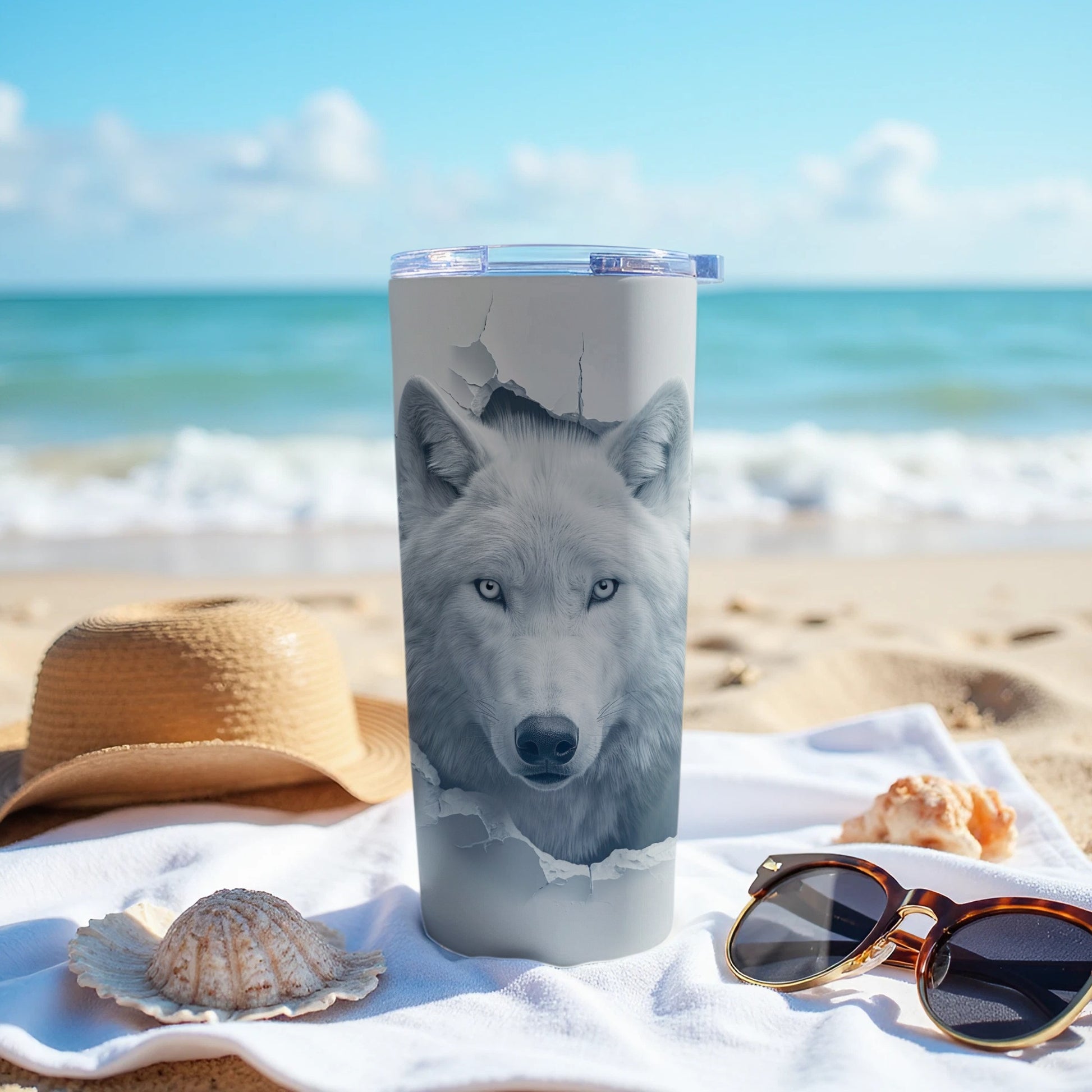 Majestic White Wolf Face Ripped Tumbler Product Type
wolf tumbler, white wolf design, animal print tumbler, wildlife tumbler, wolf face art, ripped effect, tearing design, nature tumbler, majestic wolf, wild animal, drinkware, beverage container, travel mug, unique design, artistic tumbler, animal lover gift, outdoor theme, wilderness spirit, alpha wolf, wolf graphic