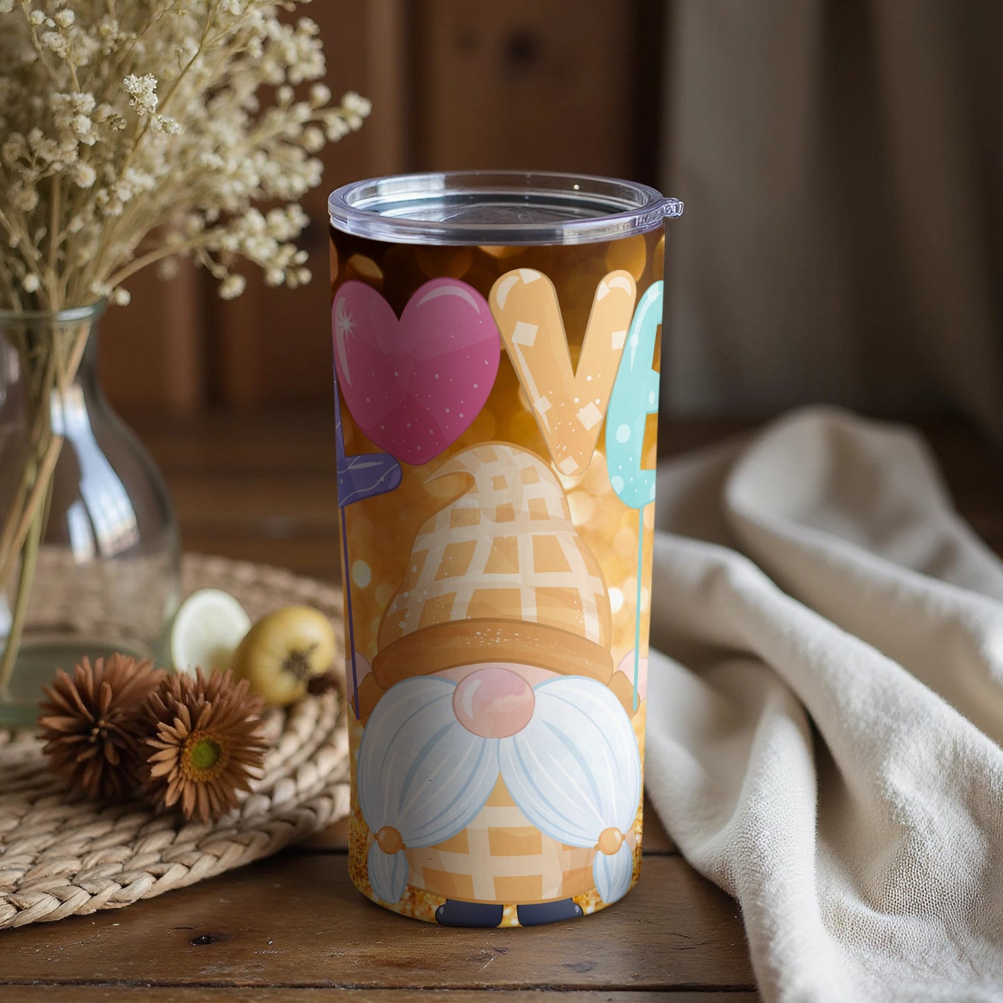 Love Waffle Cone Gnome Insulated Tumbler Cup
