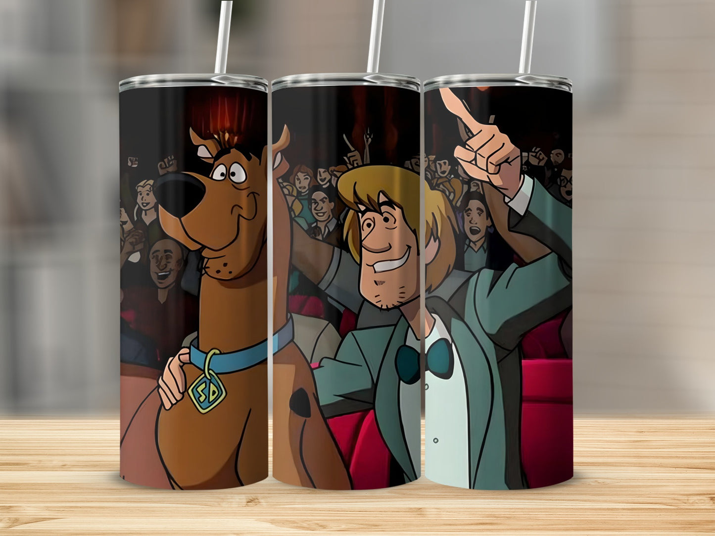 Scooby-Doo and Shaggy in a movie theater, pointing excitedly.