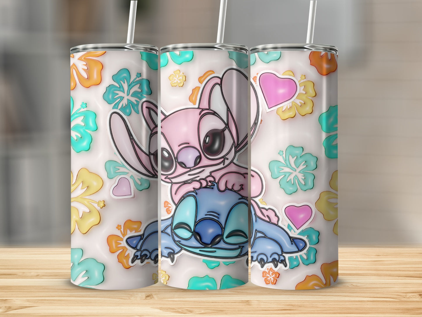 Cute Character Tumbler with Colorful Floral Background
