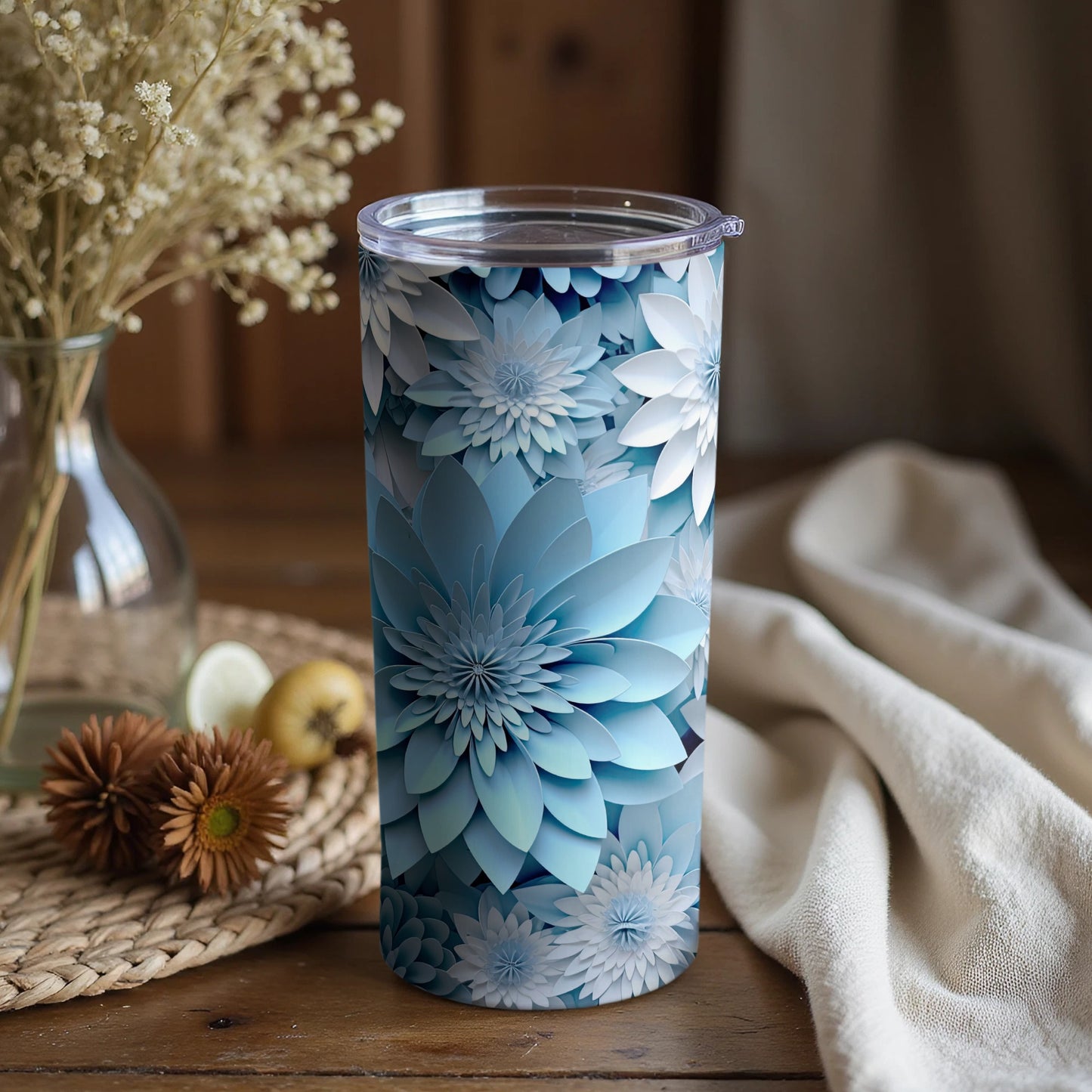 Beautiful Blue Floral Design Insulated Tumbler