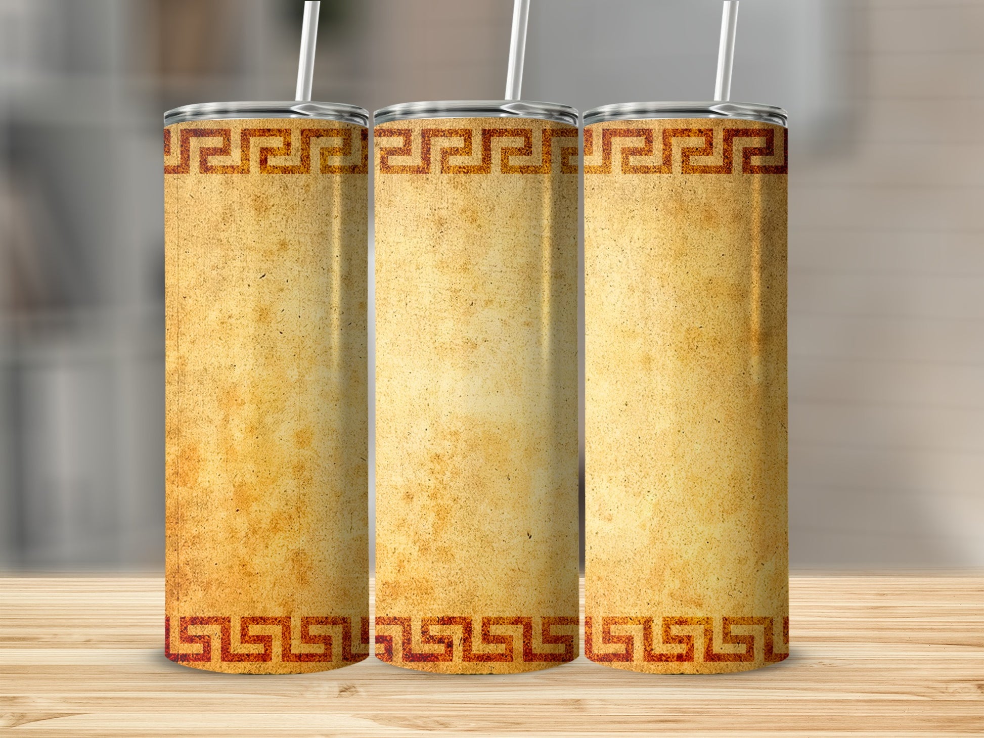 Ancient Greek Key Pattern Distressed Tan Gold Tumbler product type