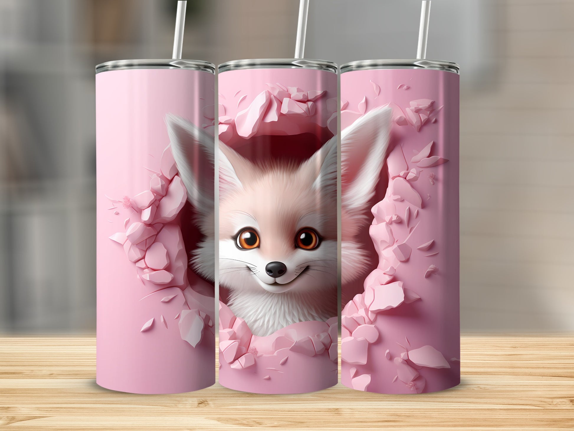 Cute Fox Breaking Through Pink Wall Tumbler Cup