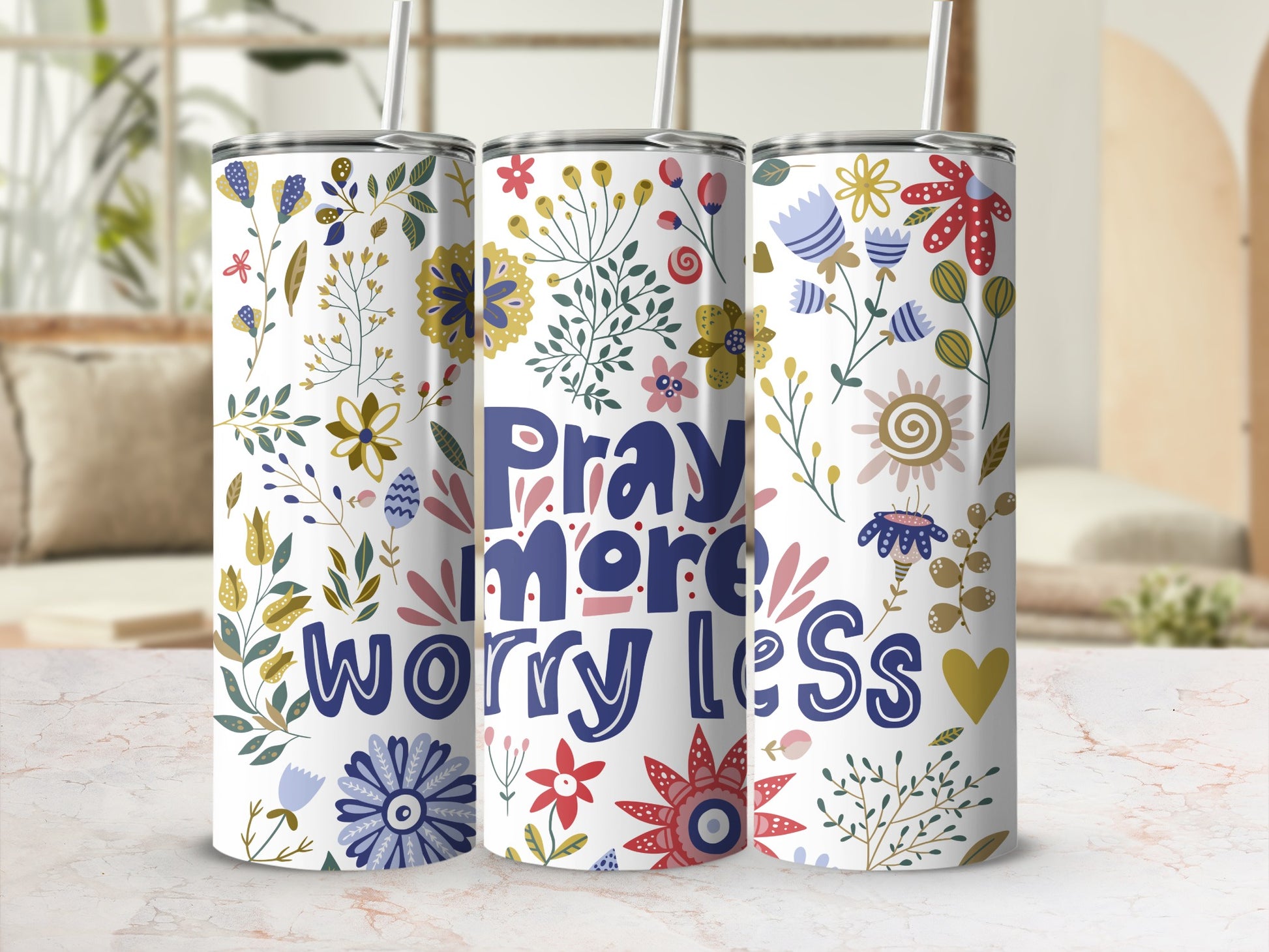 Colorful Floral and Inspirational Quote Drinkware