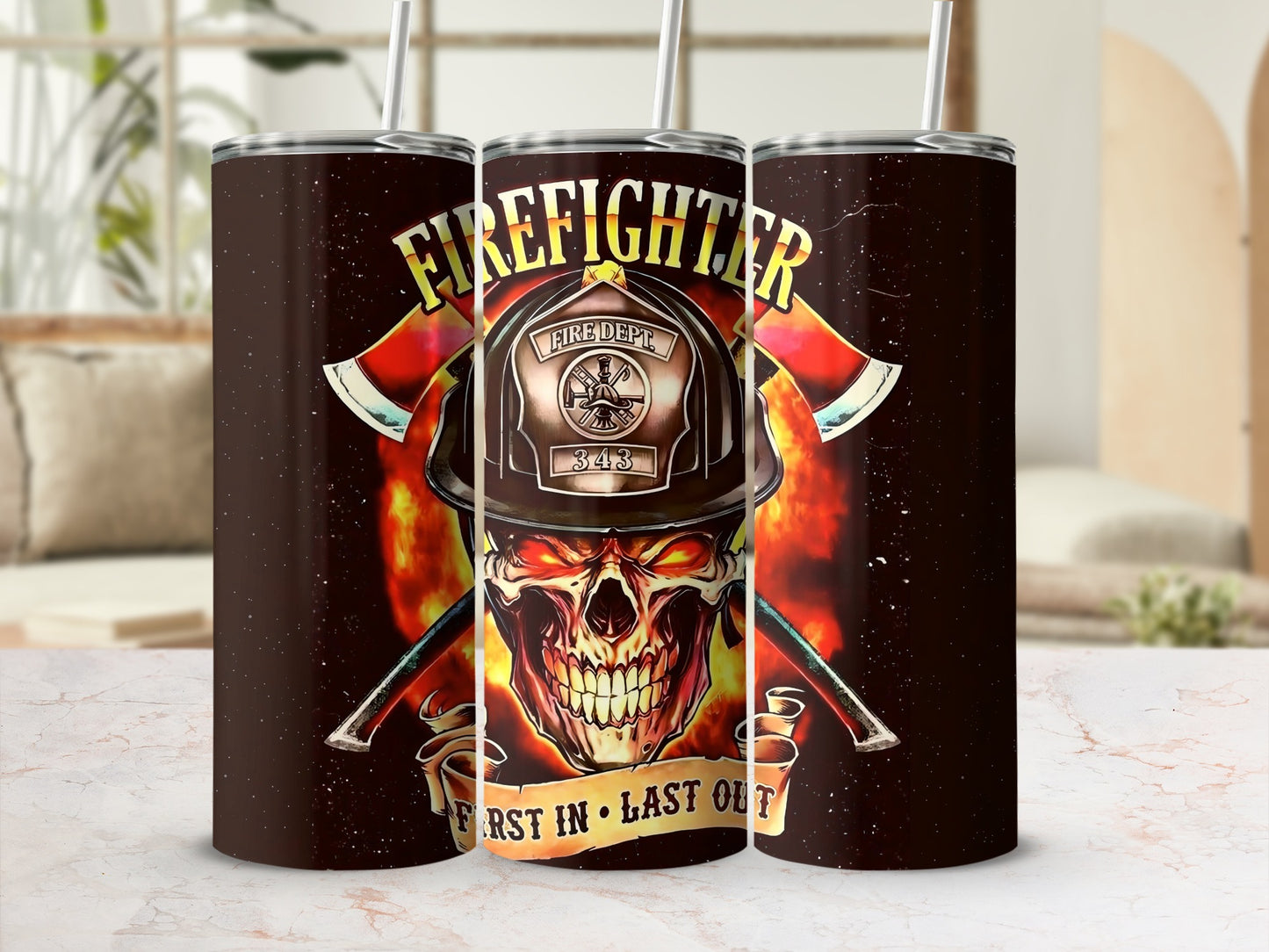 Firefighter First In Last Out Skull Tumbler Product