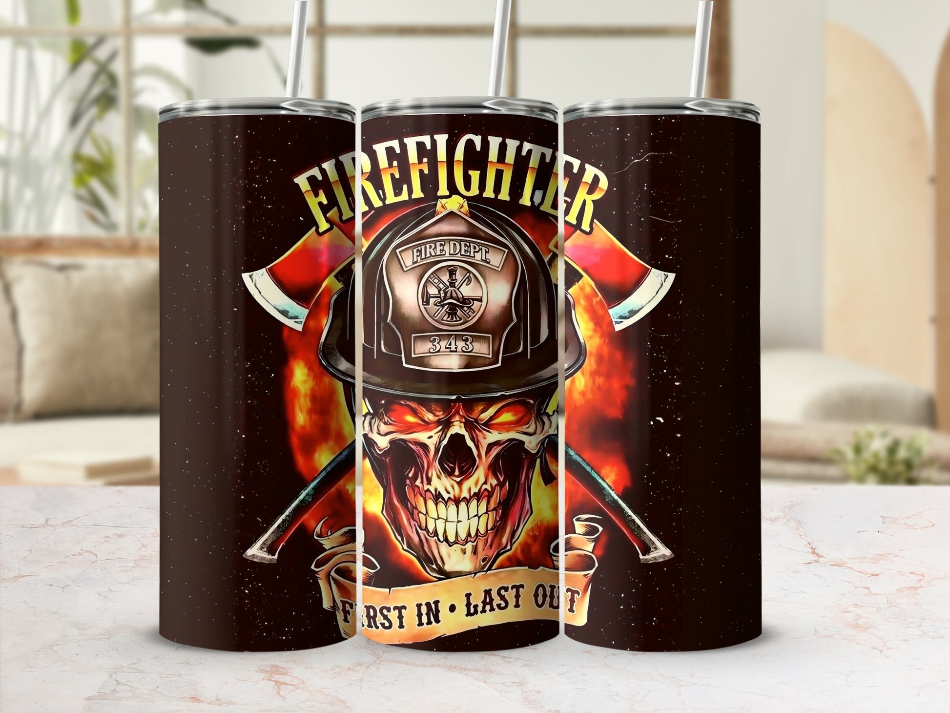 Firefighter First In Last Out Skull Tumbler Product