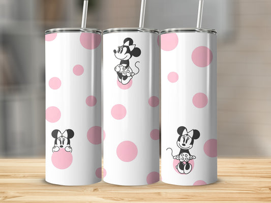 Pink Polka Dot Tumblers with Mickey and Minnie Patterns