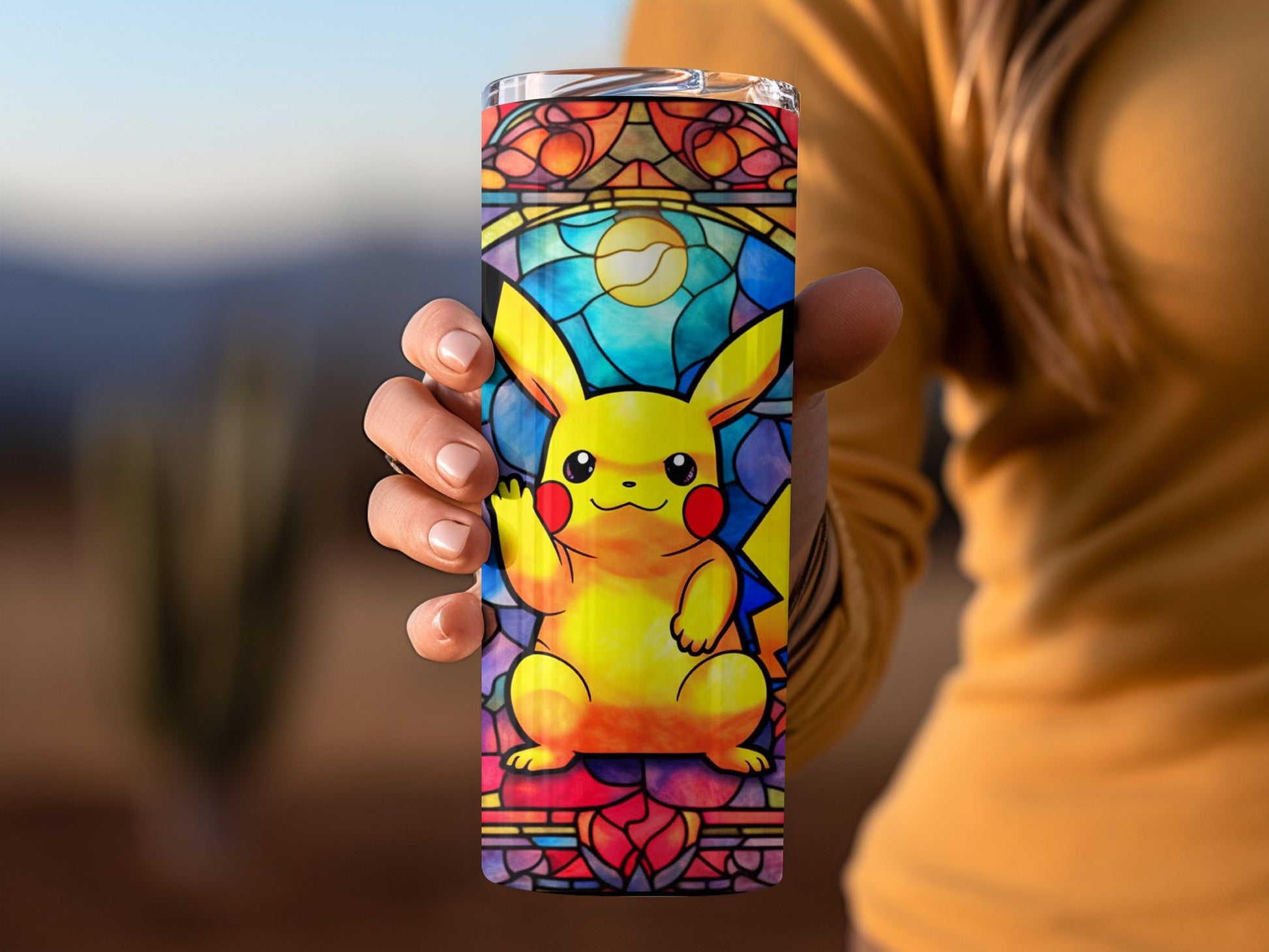 Vibrant Pikachu Stained Glass Design Drinkware Accessory