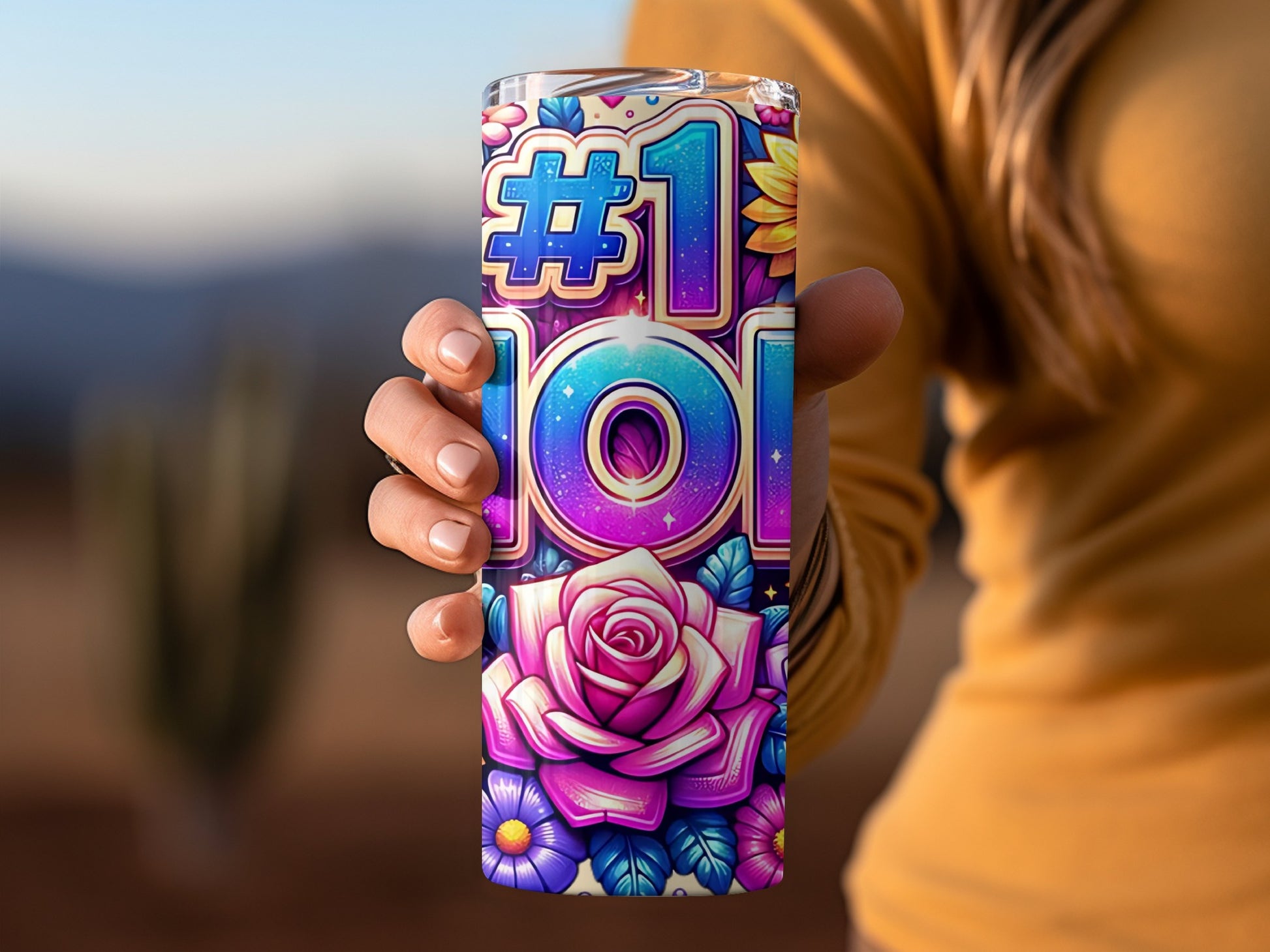 #1 Mom Floral Design Tumbler Mother's Day Gift