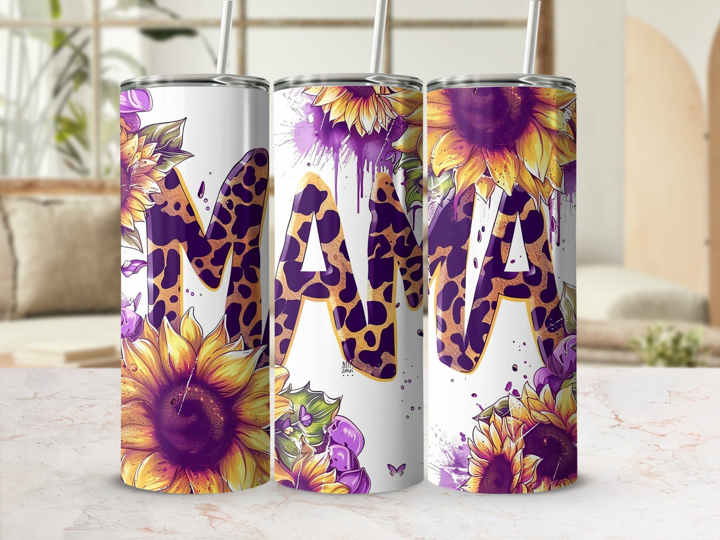 Leopard and Sunflower Mama Tumbler Design