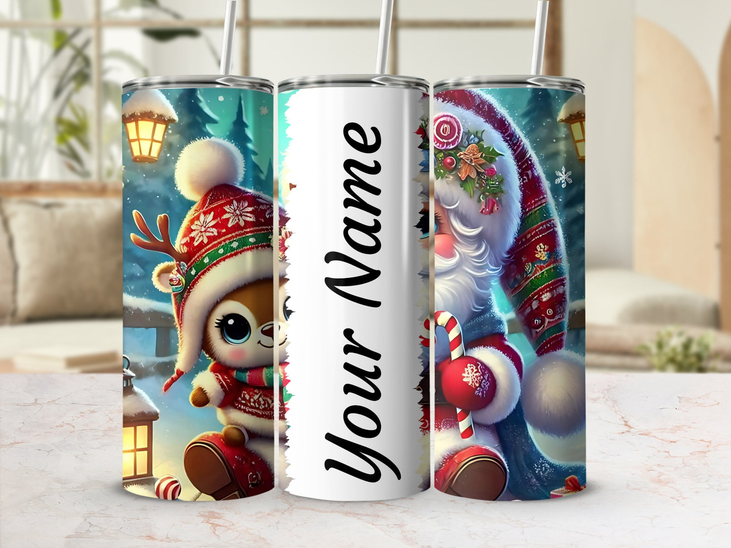 Personalized Christmas Themed Tumbler with Your Name